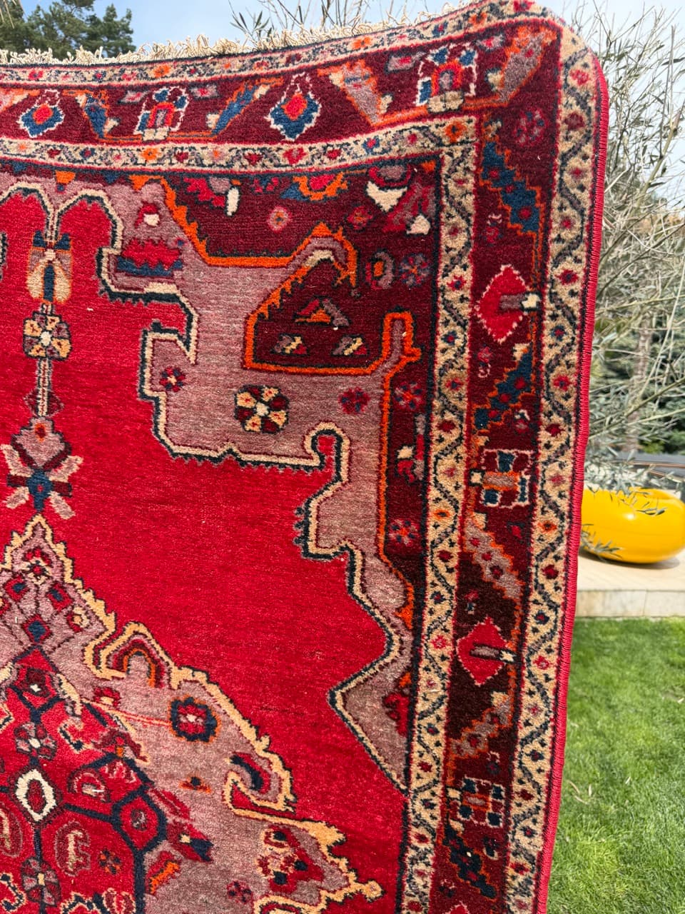 Dywan Hamadan 220x135 cm, czerwony multikolor, wełna, Iran, lata 70. - 342491
