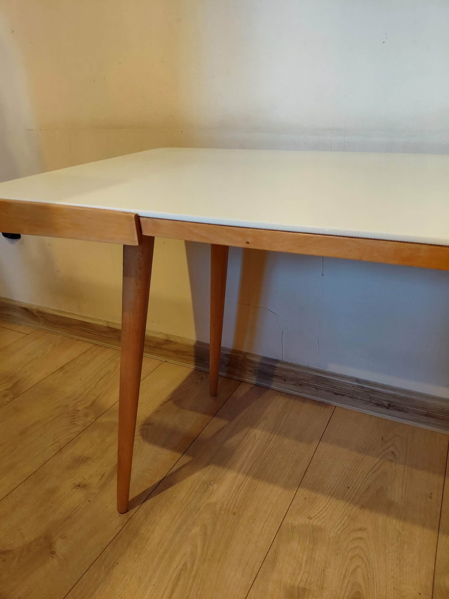 Side table, white, wood, by J. Jiroutek, Czechoslovakia, 1960s. - 342568
