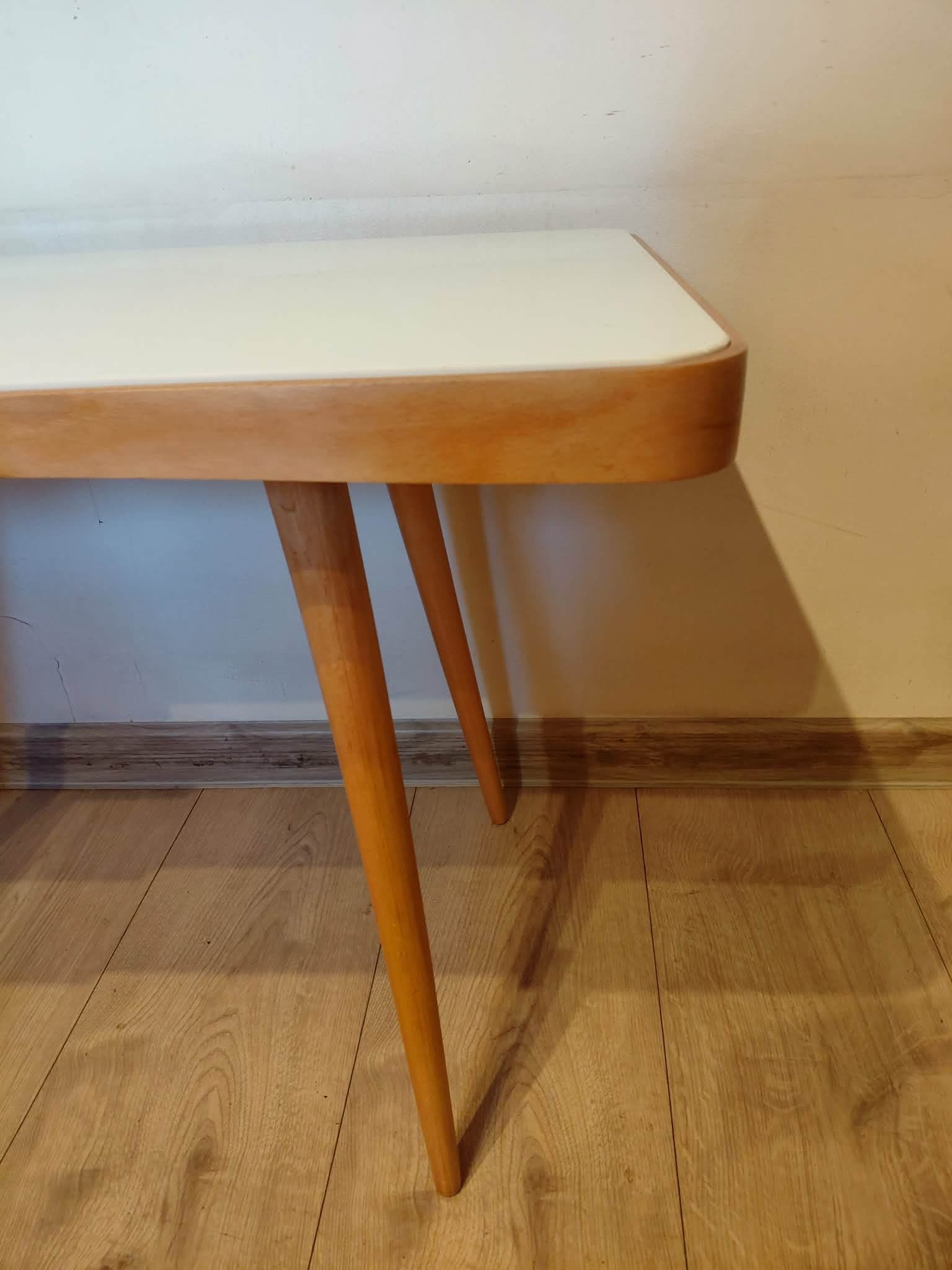 Side table, white, wood, by J. Jiroutek, Czechoslovakia, 1960s. - 342569