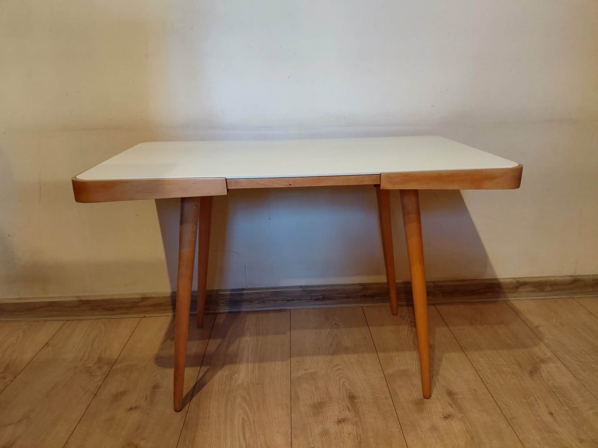 Side table, white, wood, by J. Jiroutek, Czechoslovakia, 1960s. - 342567
