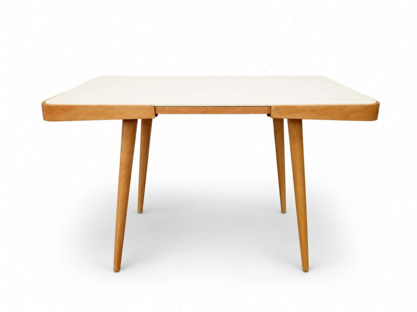 Side table, white, wood, by J. Jiroutek, Czechoslovakia, 1960s.