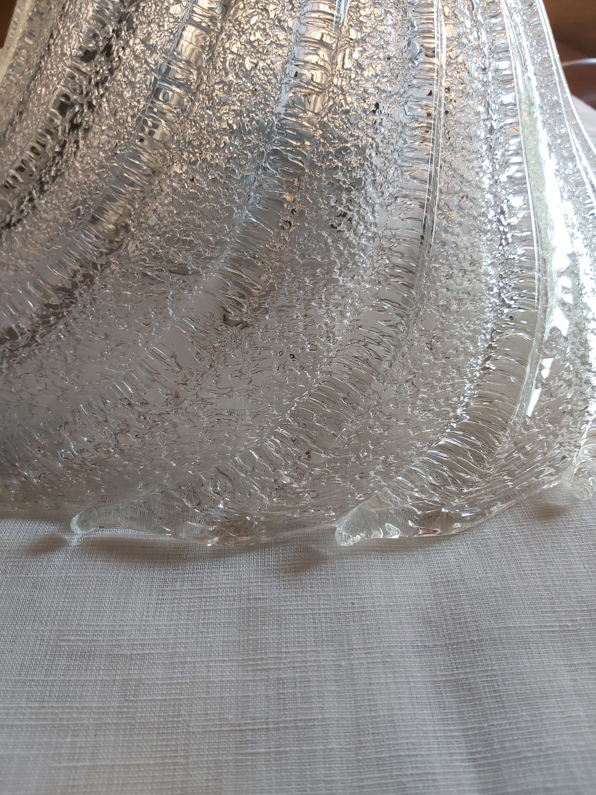 Pair of flush mounts Murano, silvered transparent glass, gold brass, Italy, 1970s. - 342579