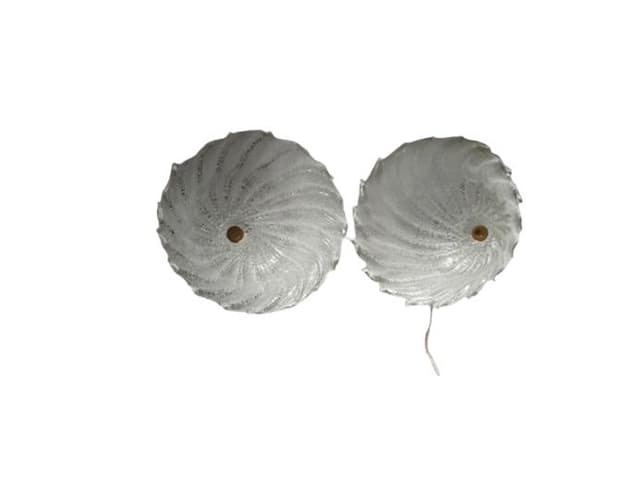 Pair of flush mounts Murano, silvered transparent glass, gold brass, Italy, 1970s. - DIMENSION