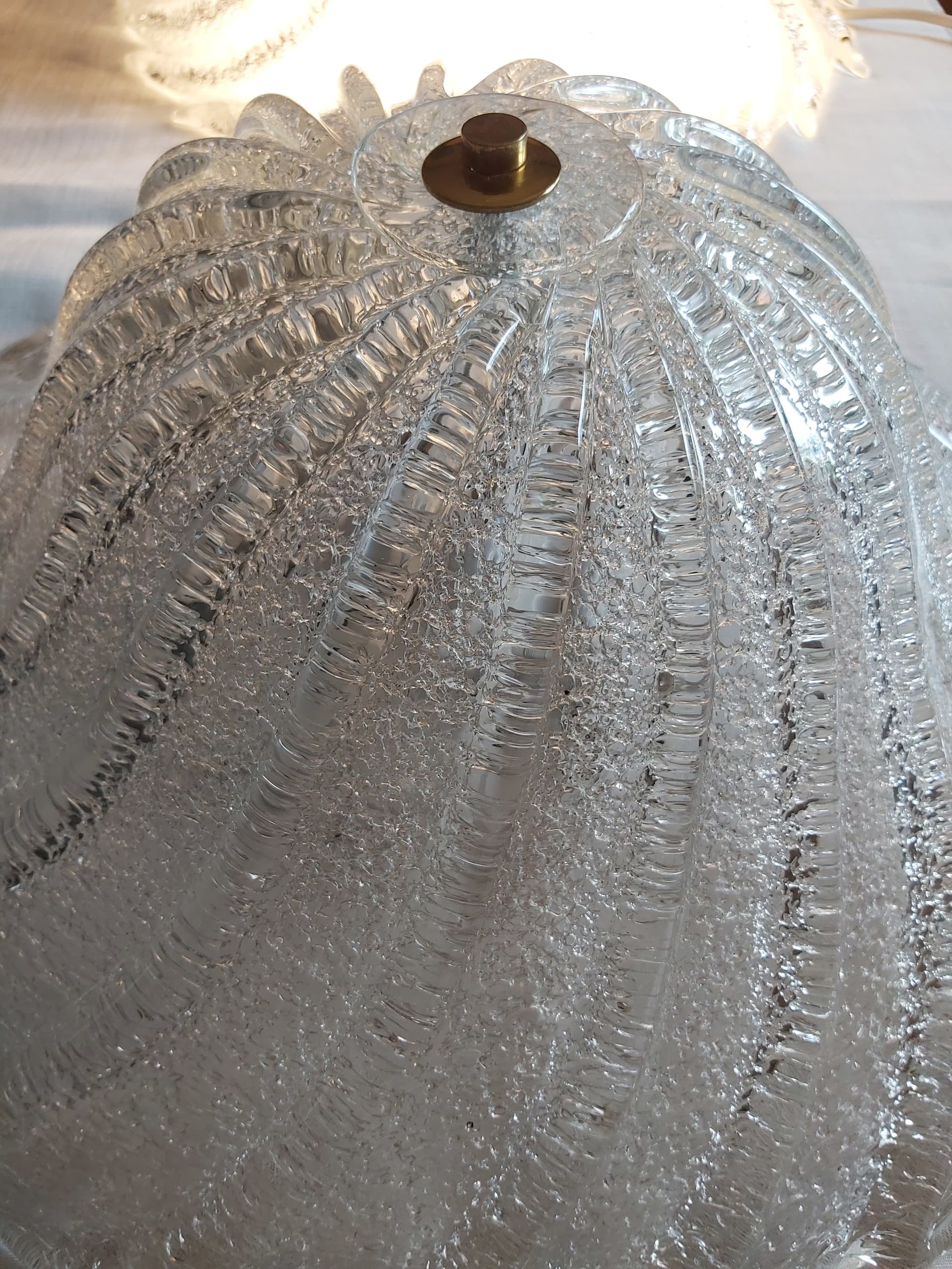 Pair of flush mounts Murano, silvered transparent glass, gold brass, Italy, 1970s. - 342580