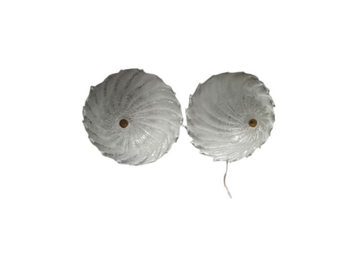 Pair of flush mounts Murano, silvered transparent glass, gold brass, Italy, 1970s. - 343143