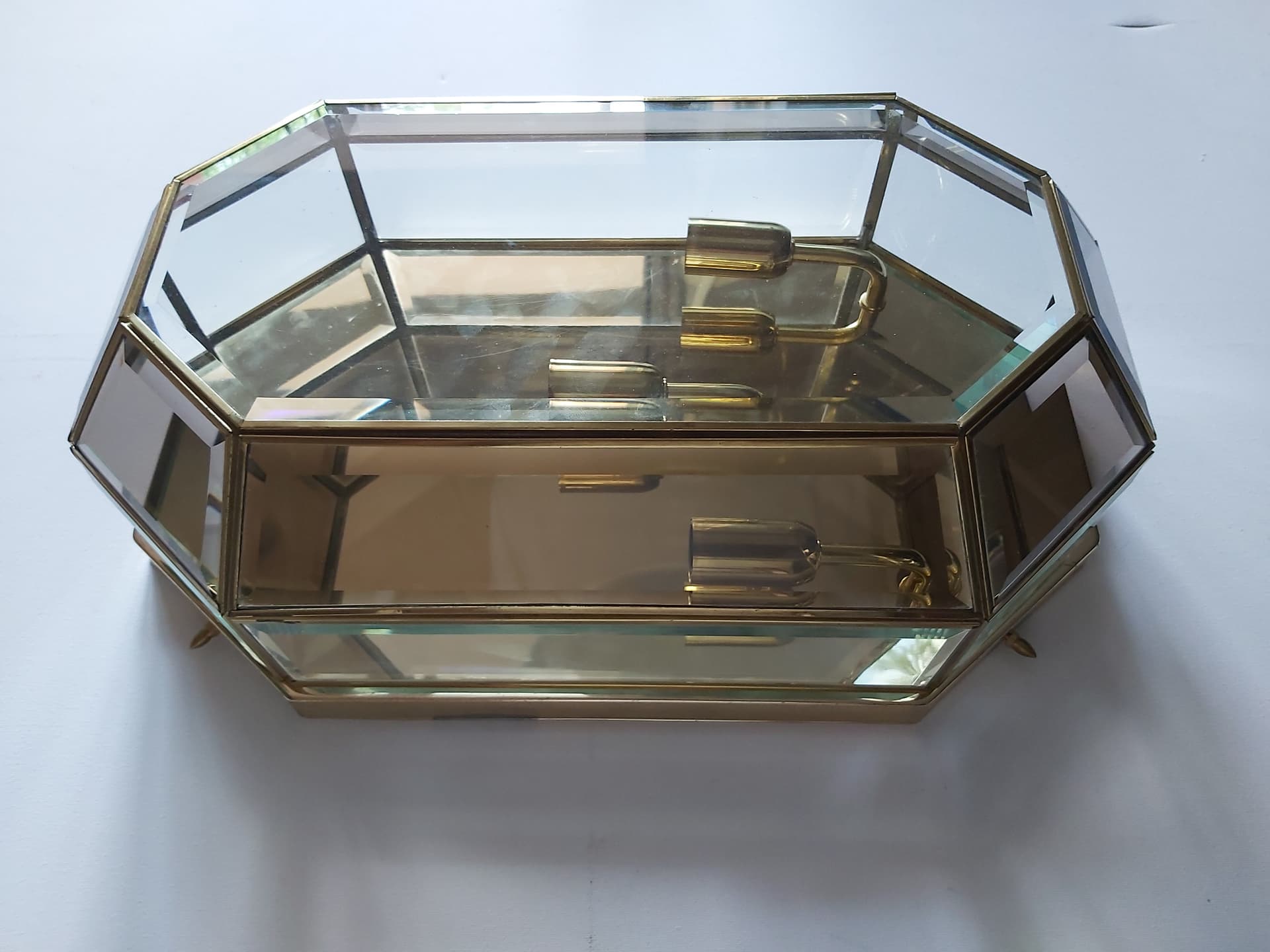 Set of two flush mounts, gold brass, transparent glass, Italy, 1970s. - 342595