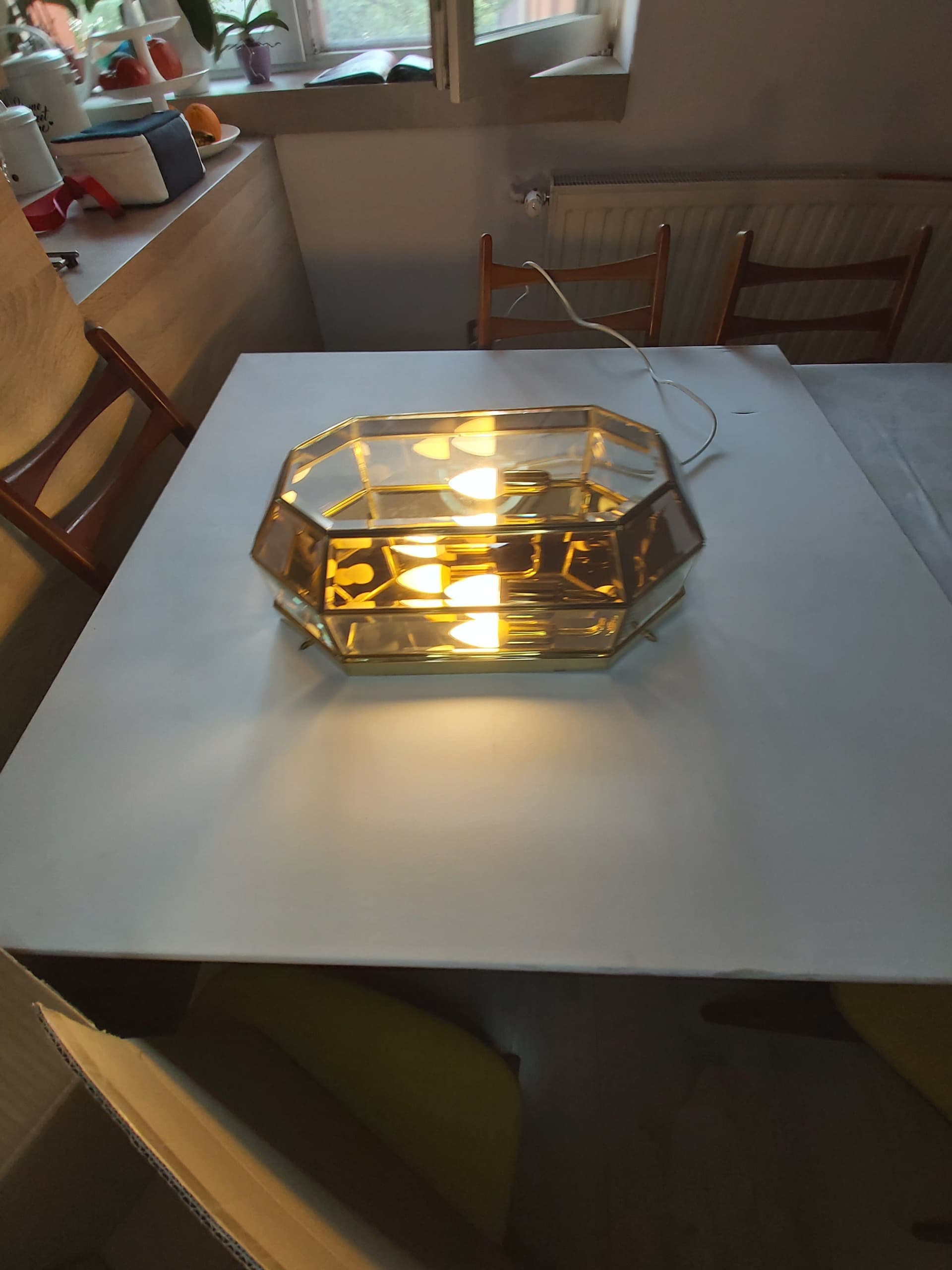 Set of two flush mounts, gold brass, transparent glass, Italy, 1970s. - 342587