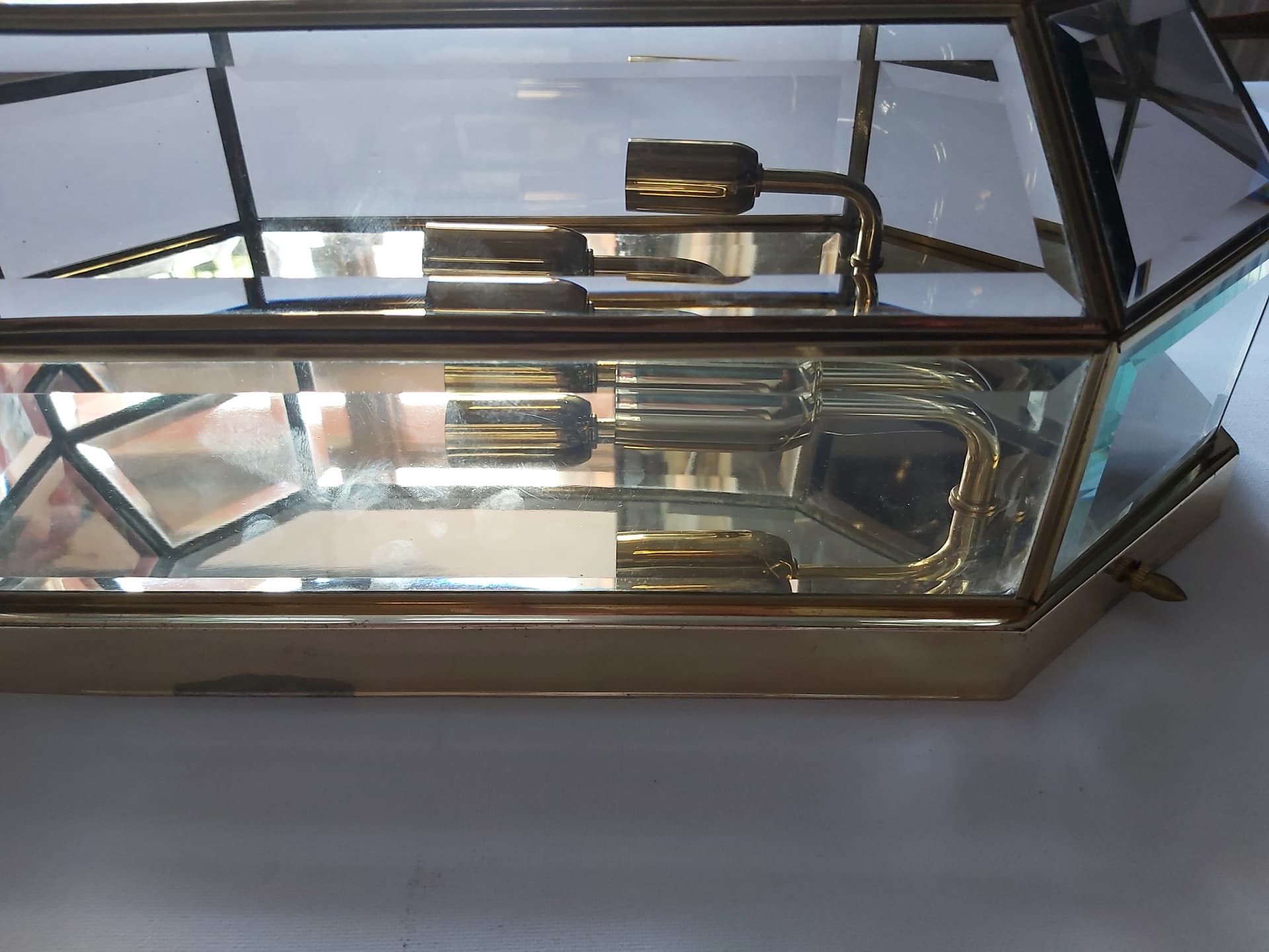 Set of two flush mounts, gold brass, transparent glass, Italy, 1970s. - 342596