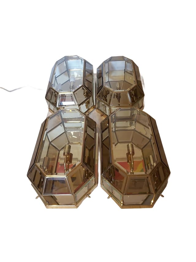 Set of two flush mounts, gold brass, transparent glass, Italy, 1970s. - DIMENSION