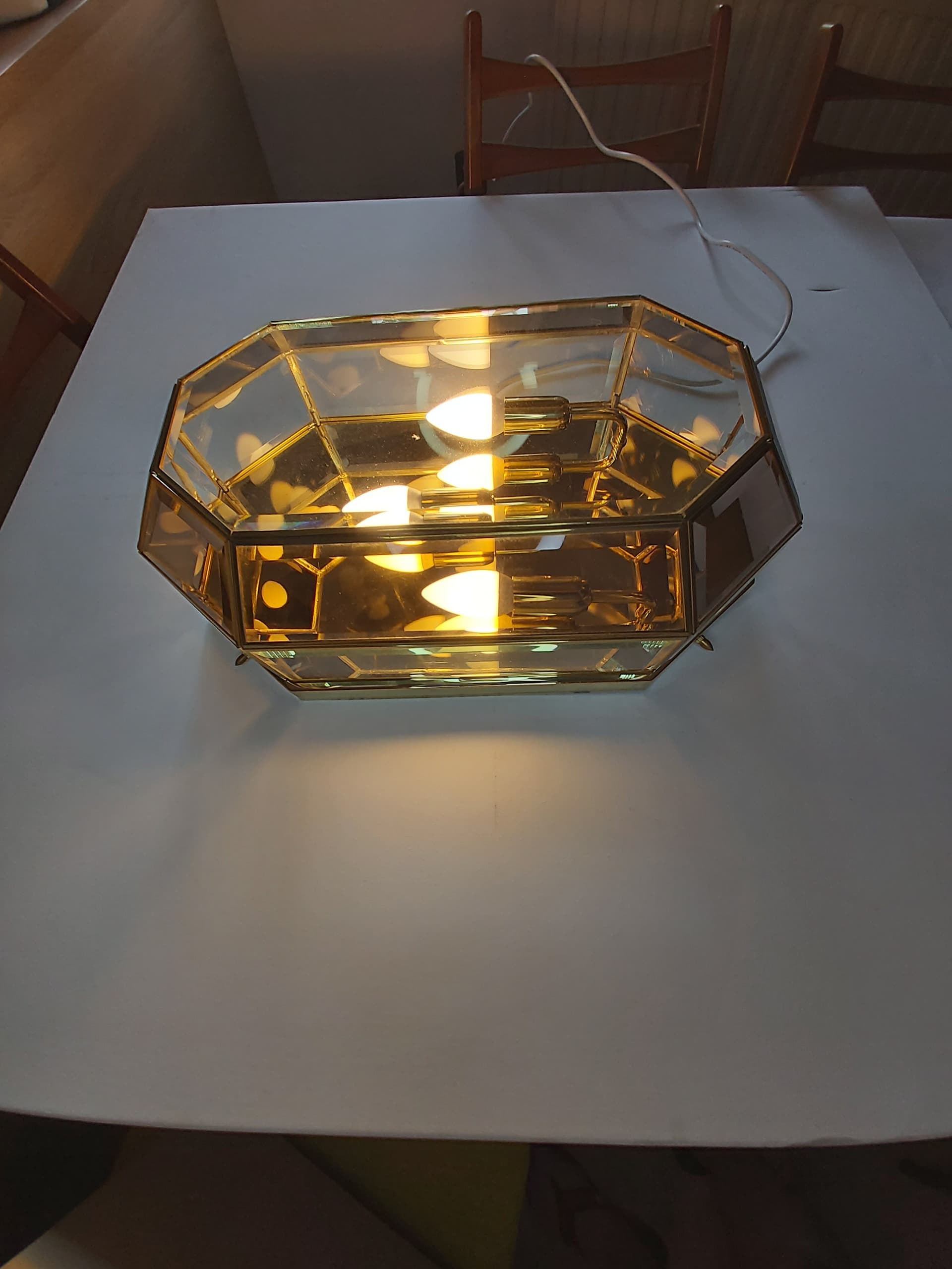 Set of two flush mounts, gold brass, transparent glass, Italy, 1970s. - 342585