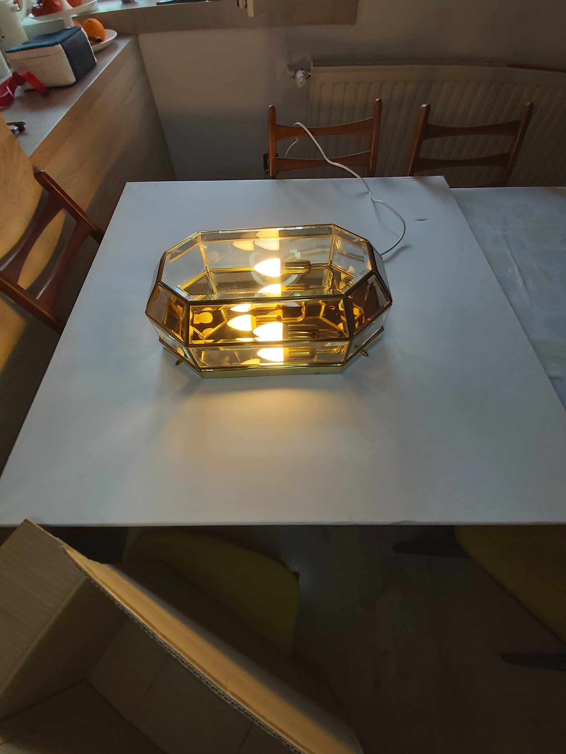 Set of two flush mounts, gold brass, transparent glass, Italy, 1970s. - 342586