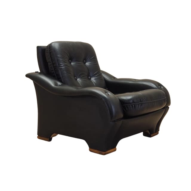 Armchair Postmodern, black artificial leather, dark brown wood, Italy, 1980s. - DIMENSION