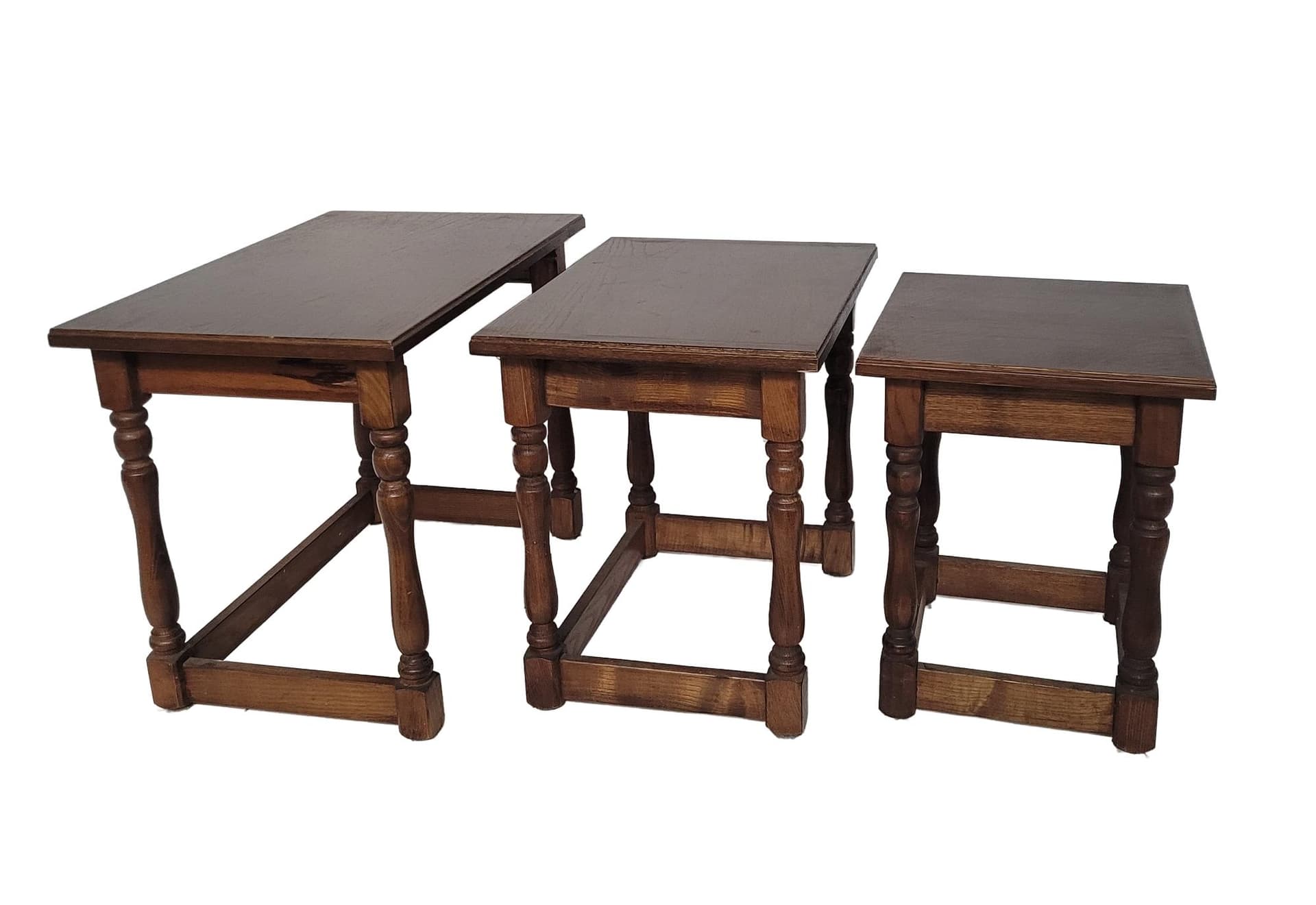 Set of three nesting side tables, brown wood, Germany, 1960s.