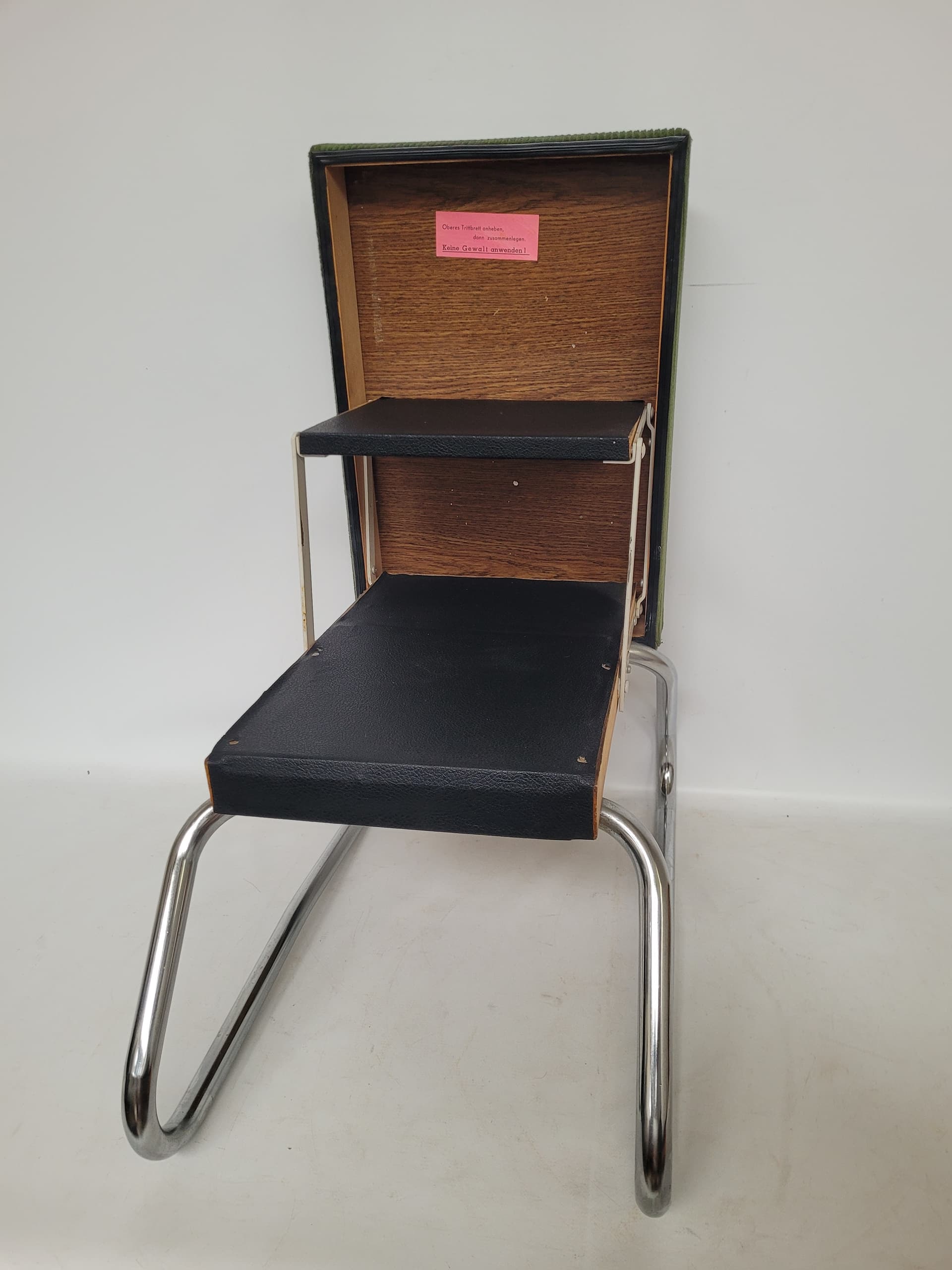 Podnóżek Bauhaus, sztruks oliwkowy, chrom, lata 70. - 342922