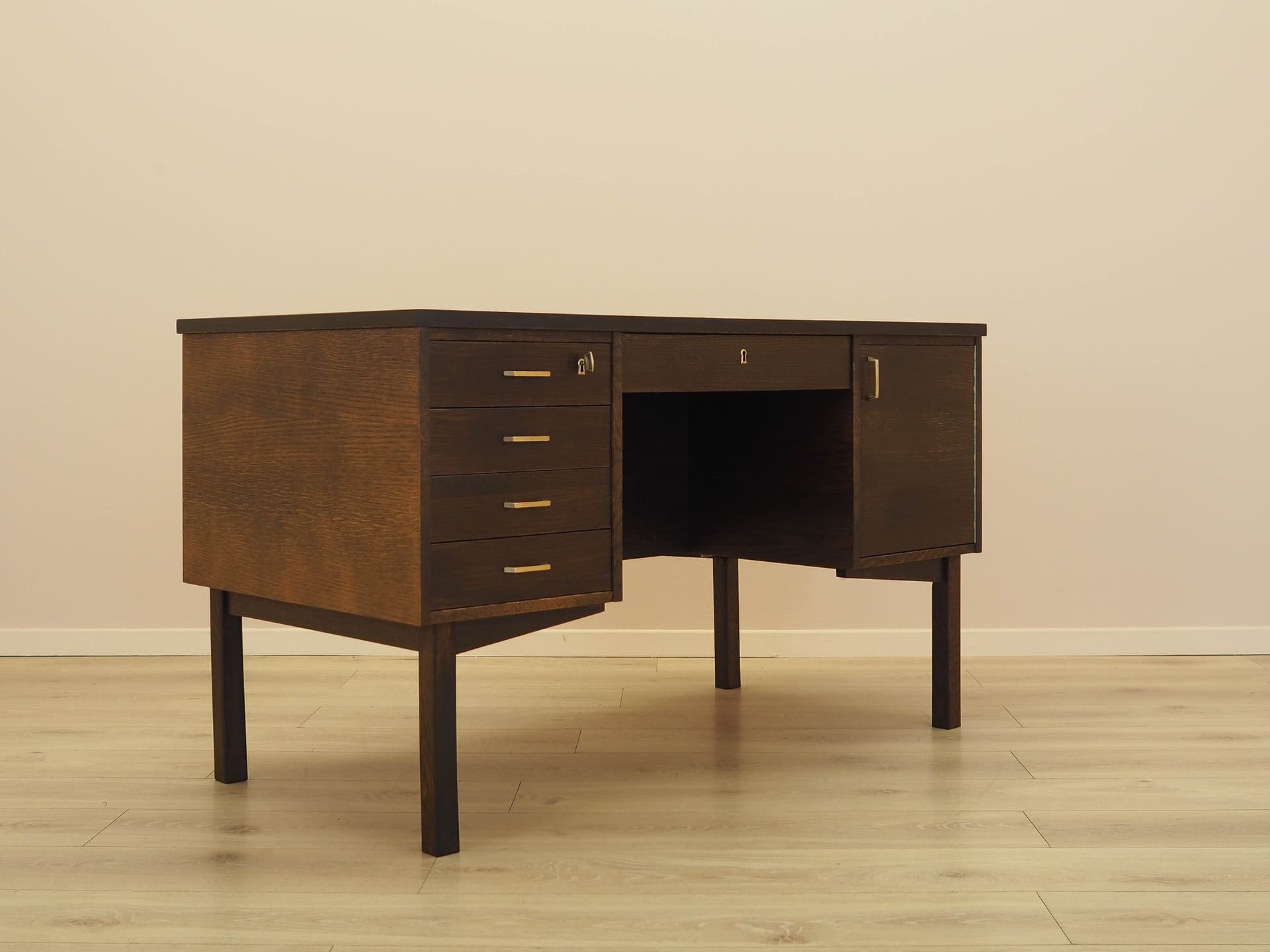 Desk, brown oak, Denmark, 1970s. - 342941