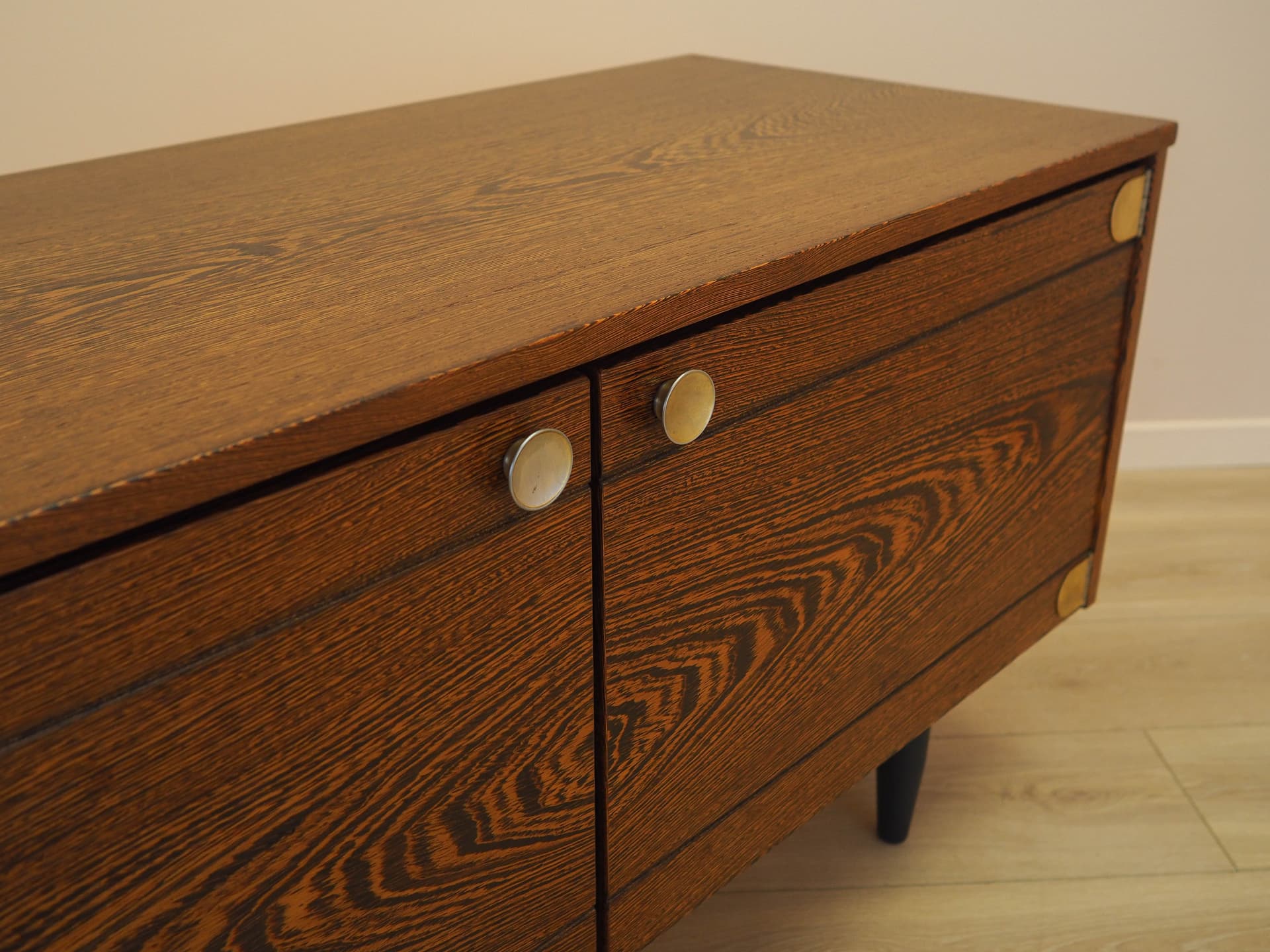Cabinet, brown oak, black metal, Denmark, 1970s. - 342982