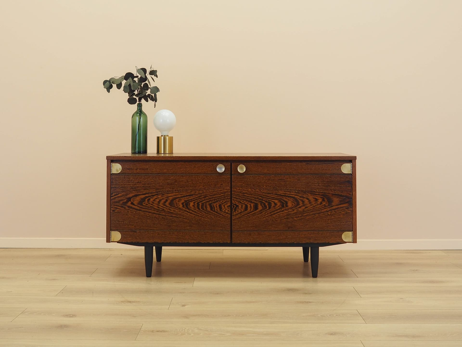 Cabinet, brown oak, black metal, Denmark, 1970s. - 342976
