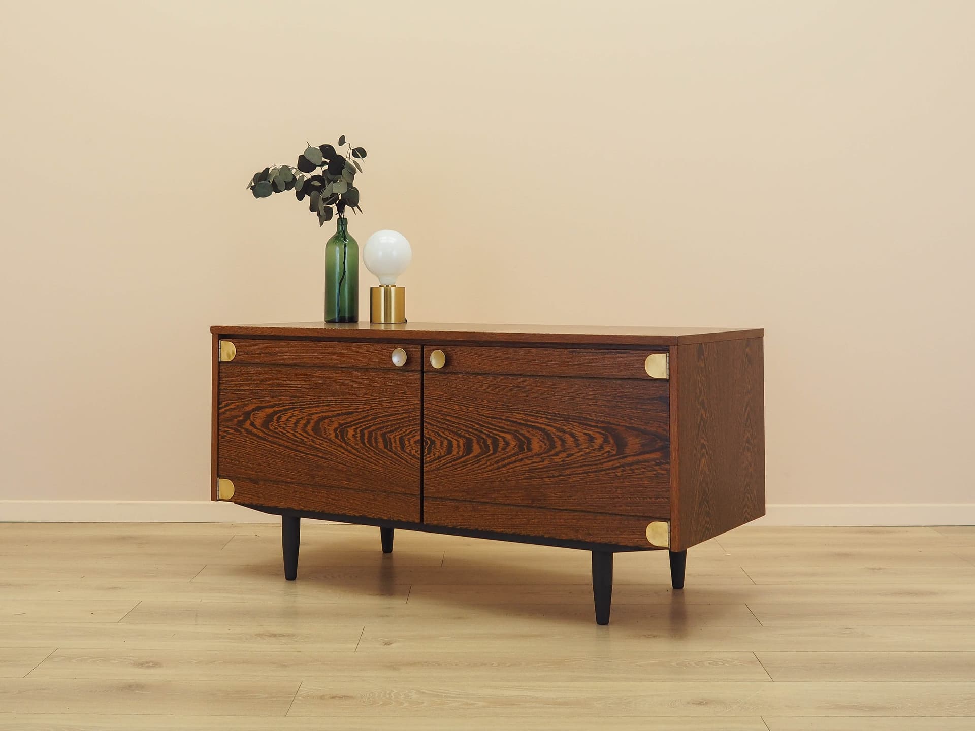 Cabinet, brown oak, black metal, Denmark, 1970s. - 342978