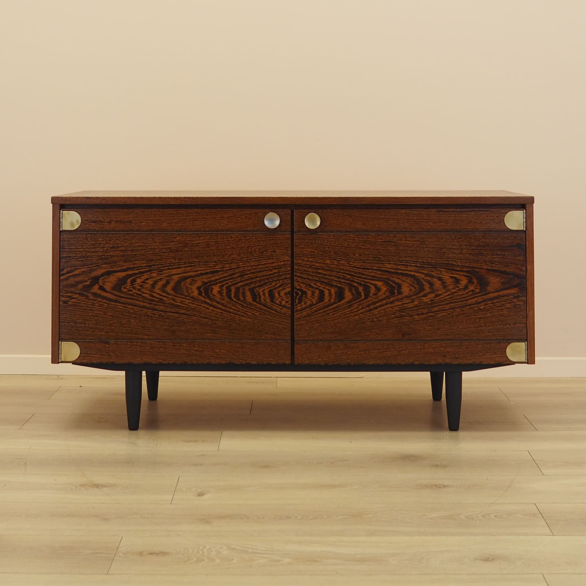 Cabinet, brown oak, black metal, Denmark, 1970s. - 342975