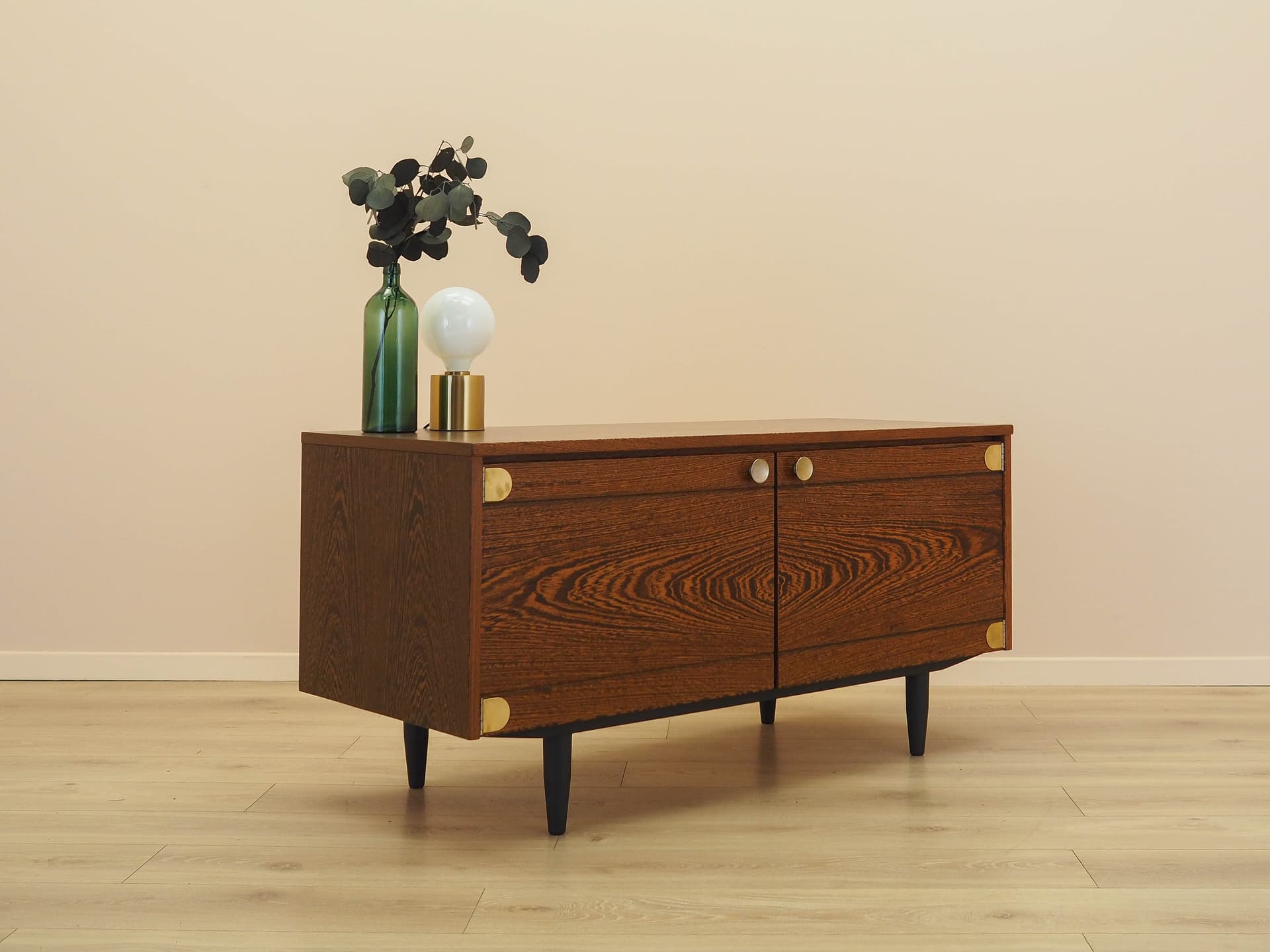Cabinet, brown oak, black metal, Denmark, 1970s. - 342979
