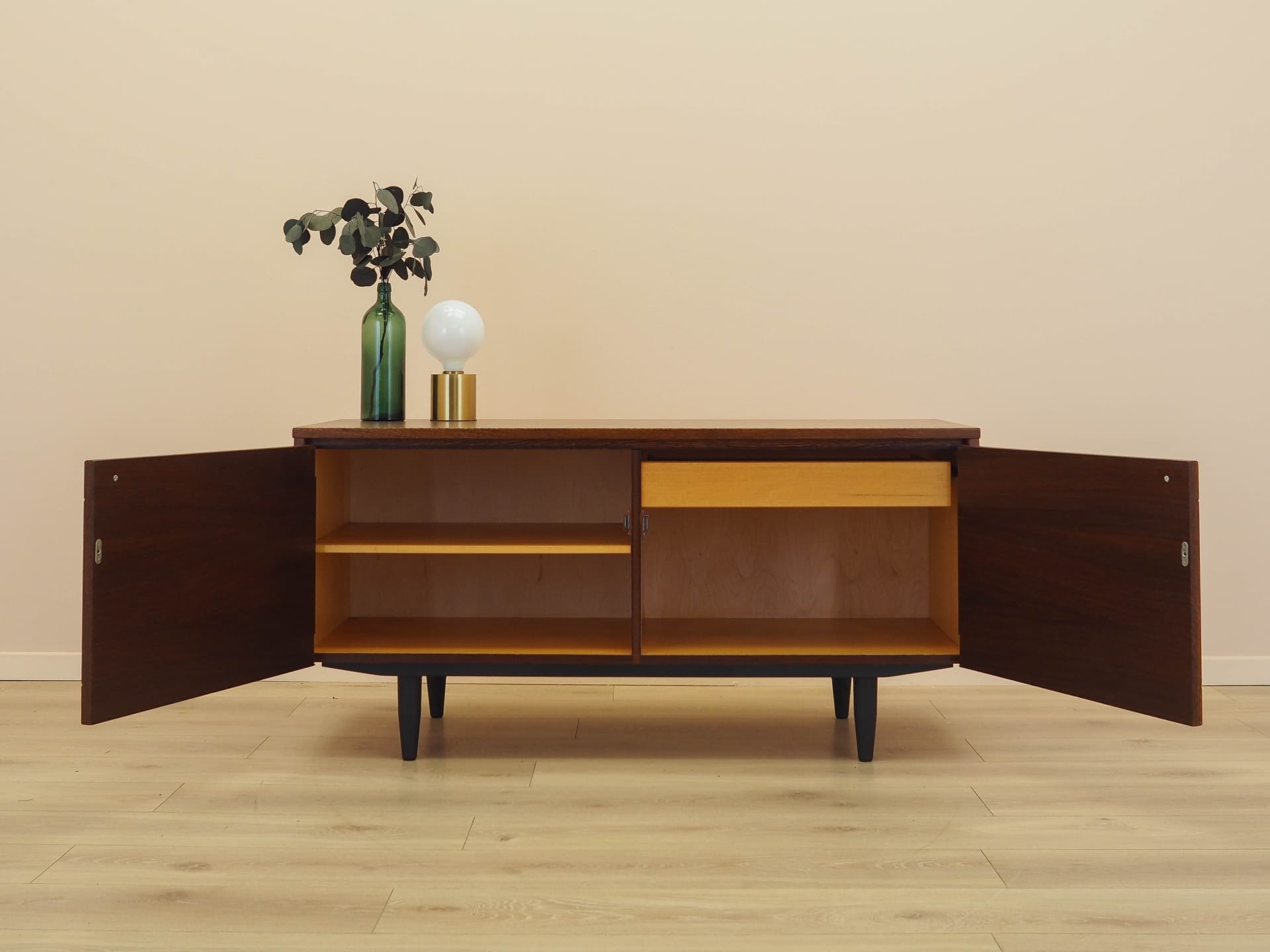 Cabinet, brown oak, black metal, Denmark, 1970s. - 342977