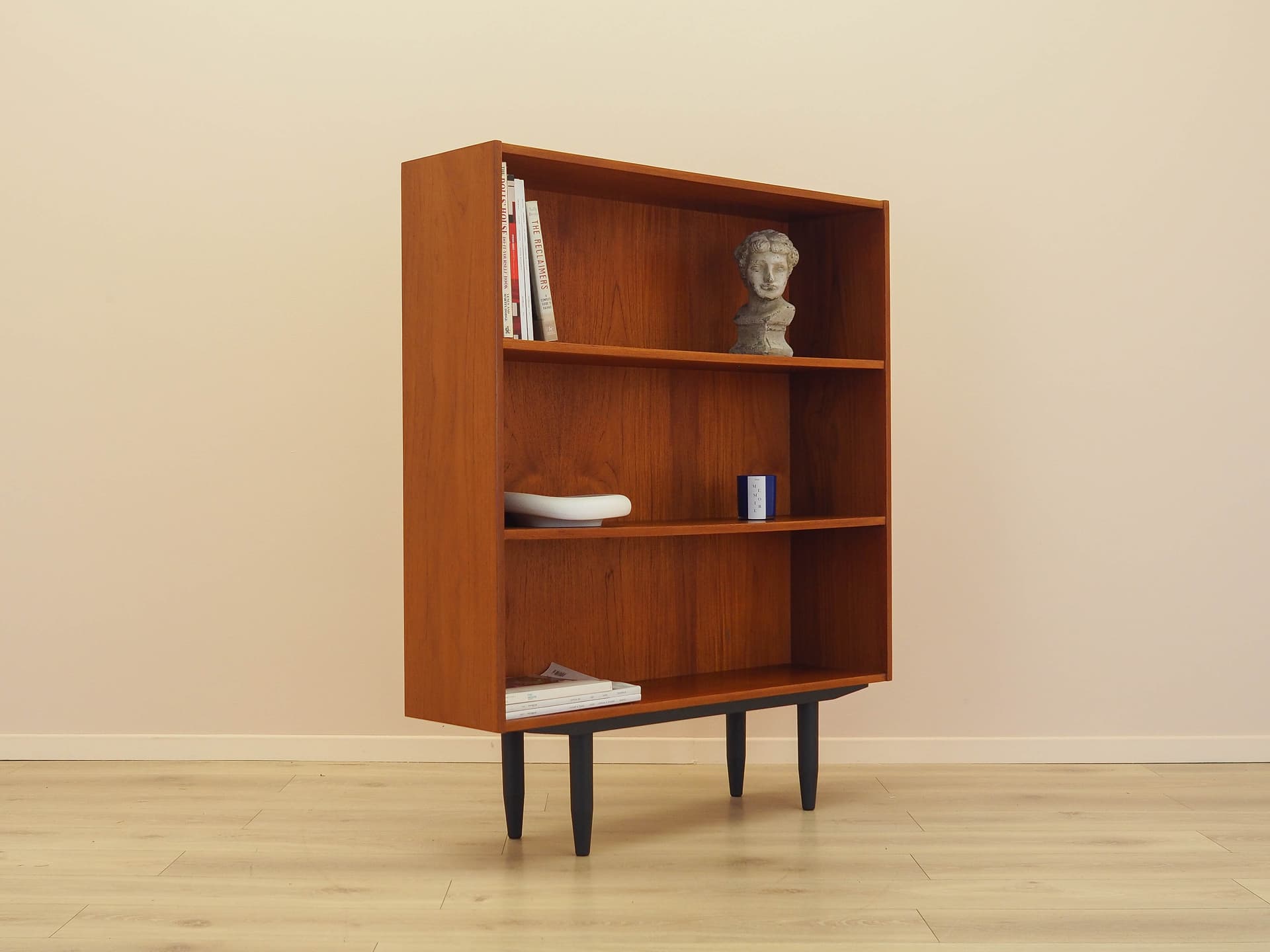 Shelving unit, brown teak, black wood, Denmark, 1970s. - 342988