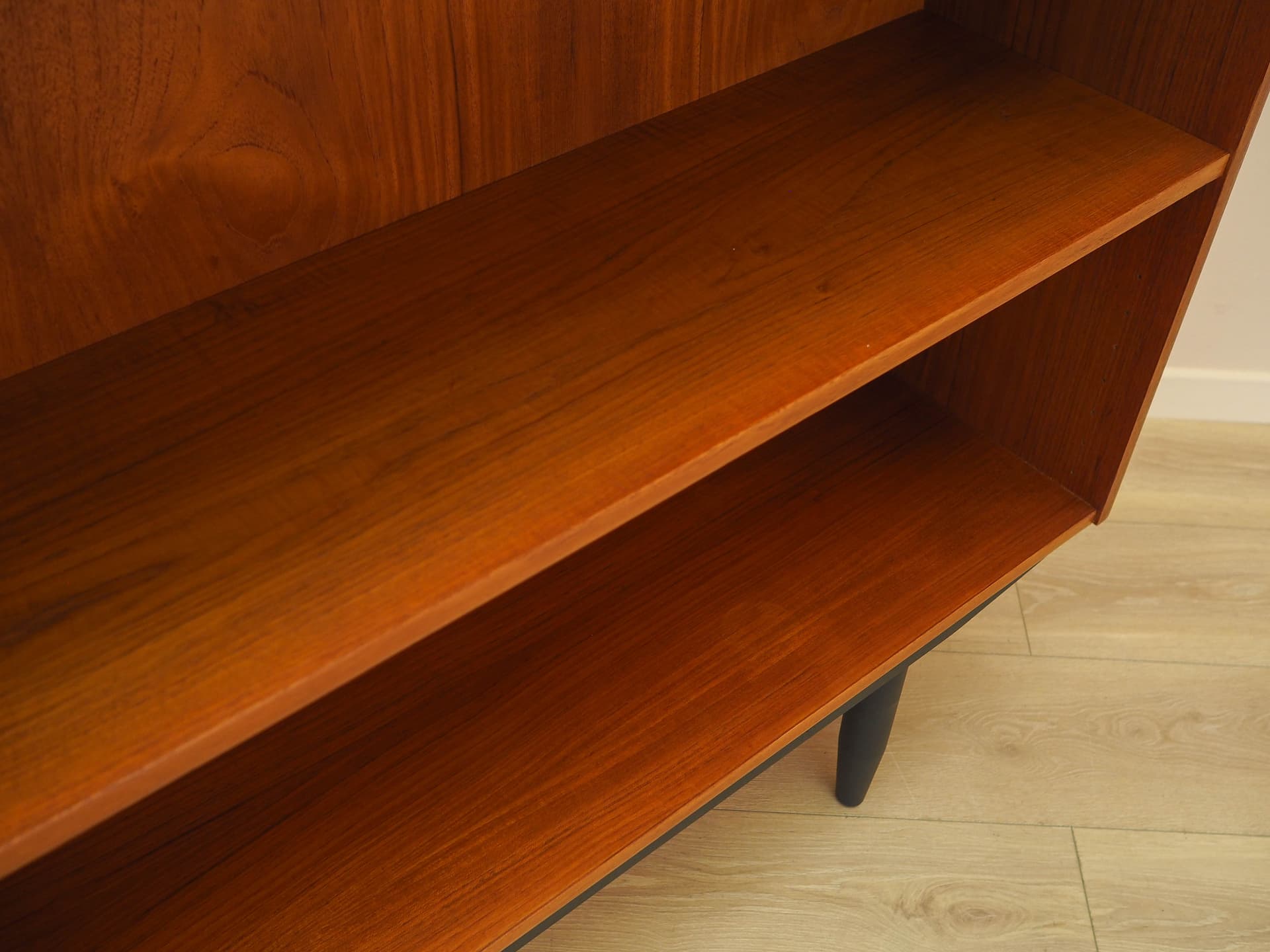 Shelving unit, brown teak, black wood, Denmark, 1970s. - 342991