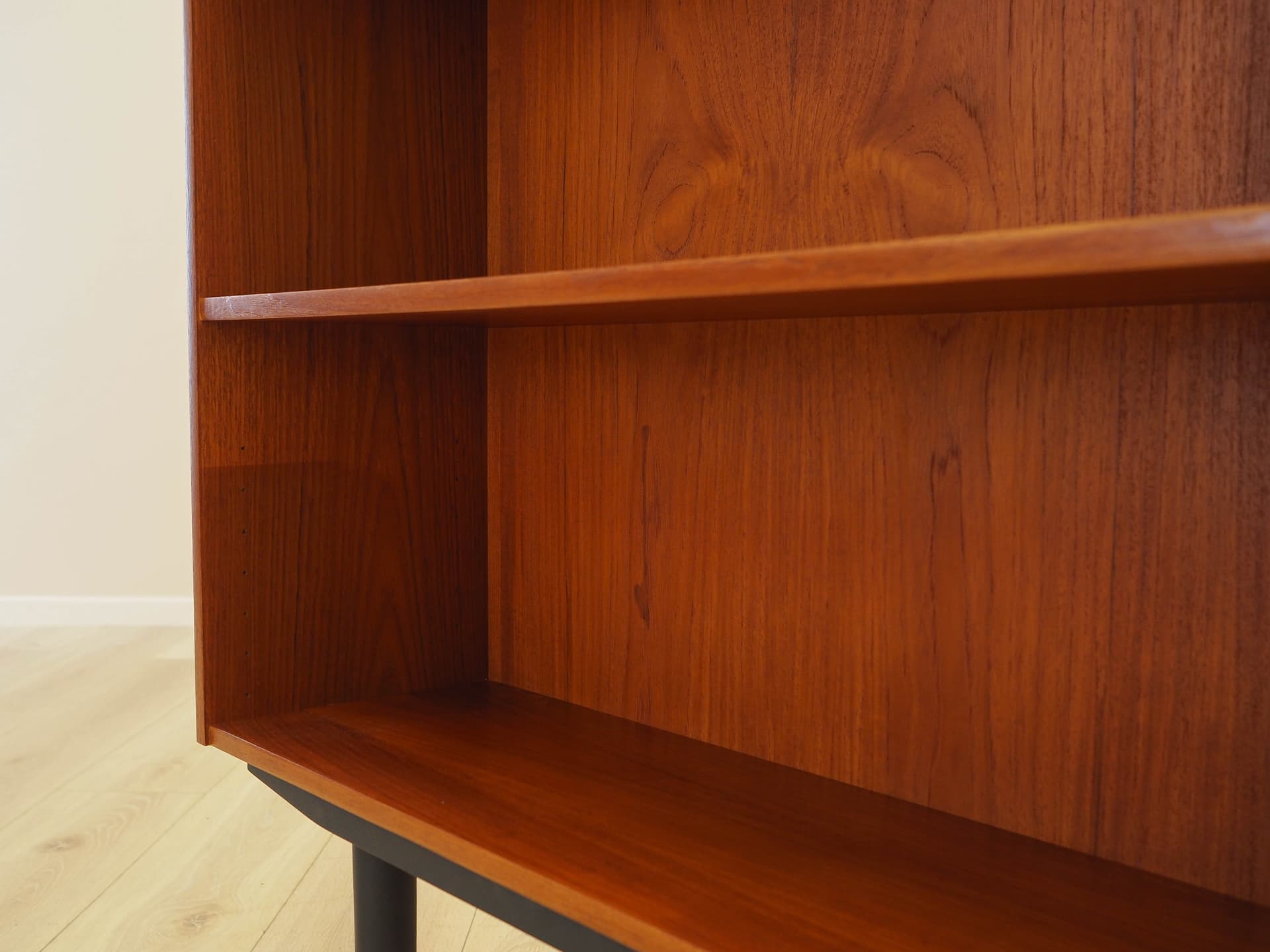 Shelving unit, brown teak, black wood, Denmark, 1970s. - 342992