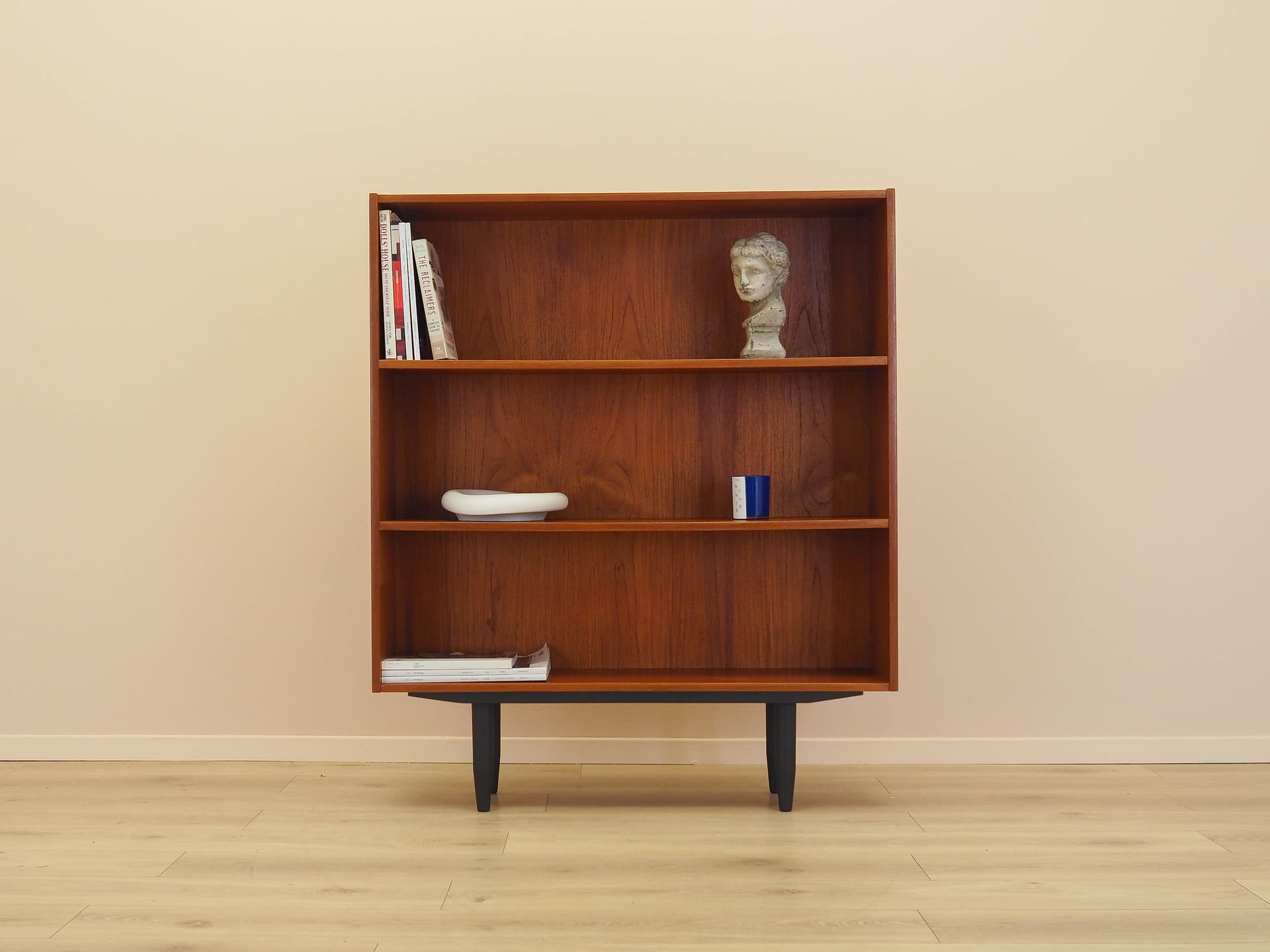 Shelving unit, brown teak, black wood, Denmark, 1970s. - 342986