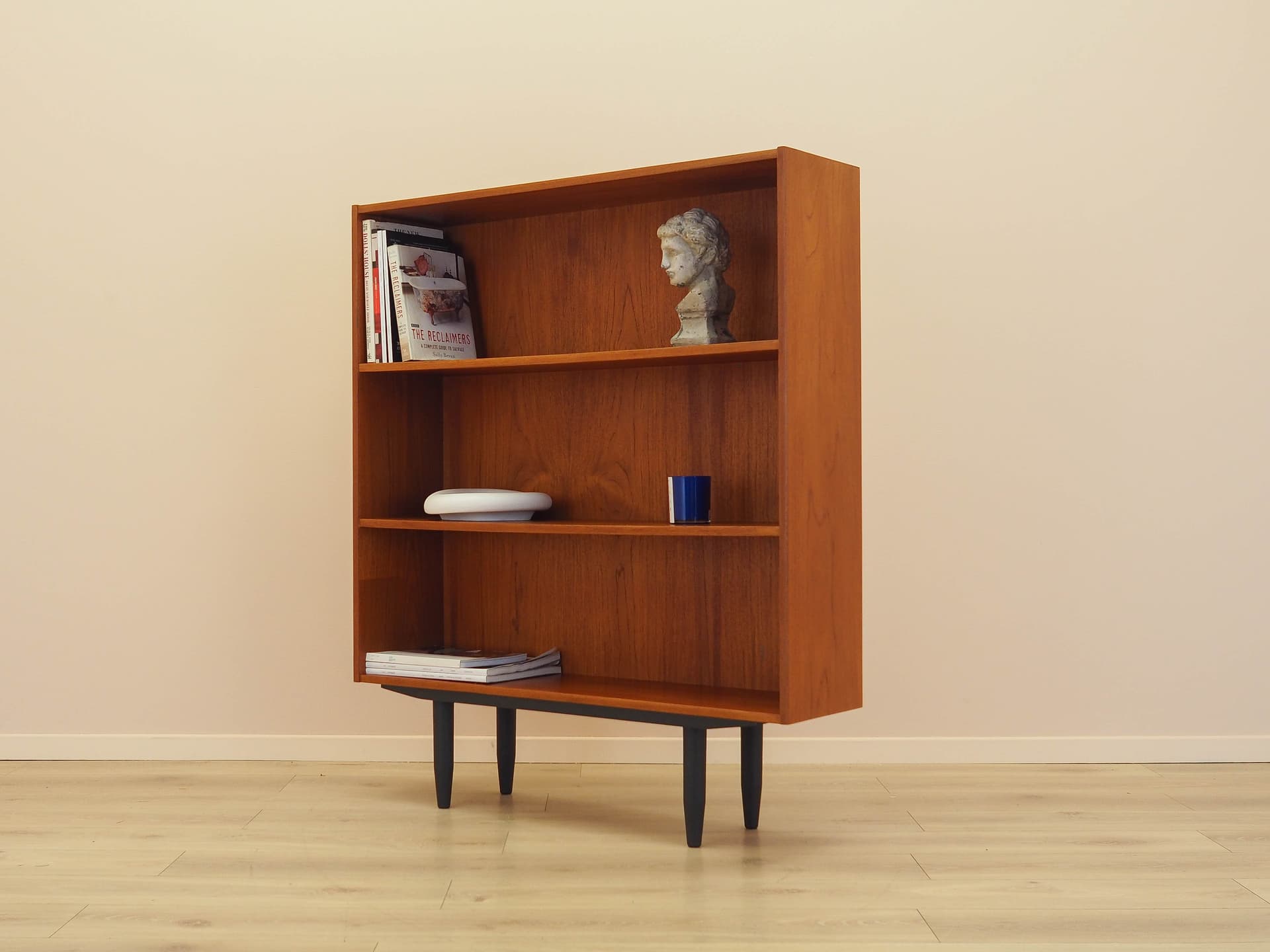 Shelving unit, brown teak, black wood, Denmark, 1970s. - 342987