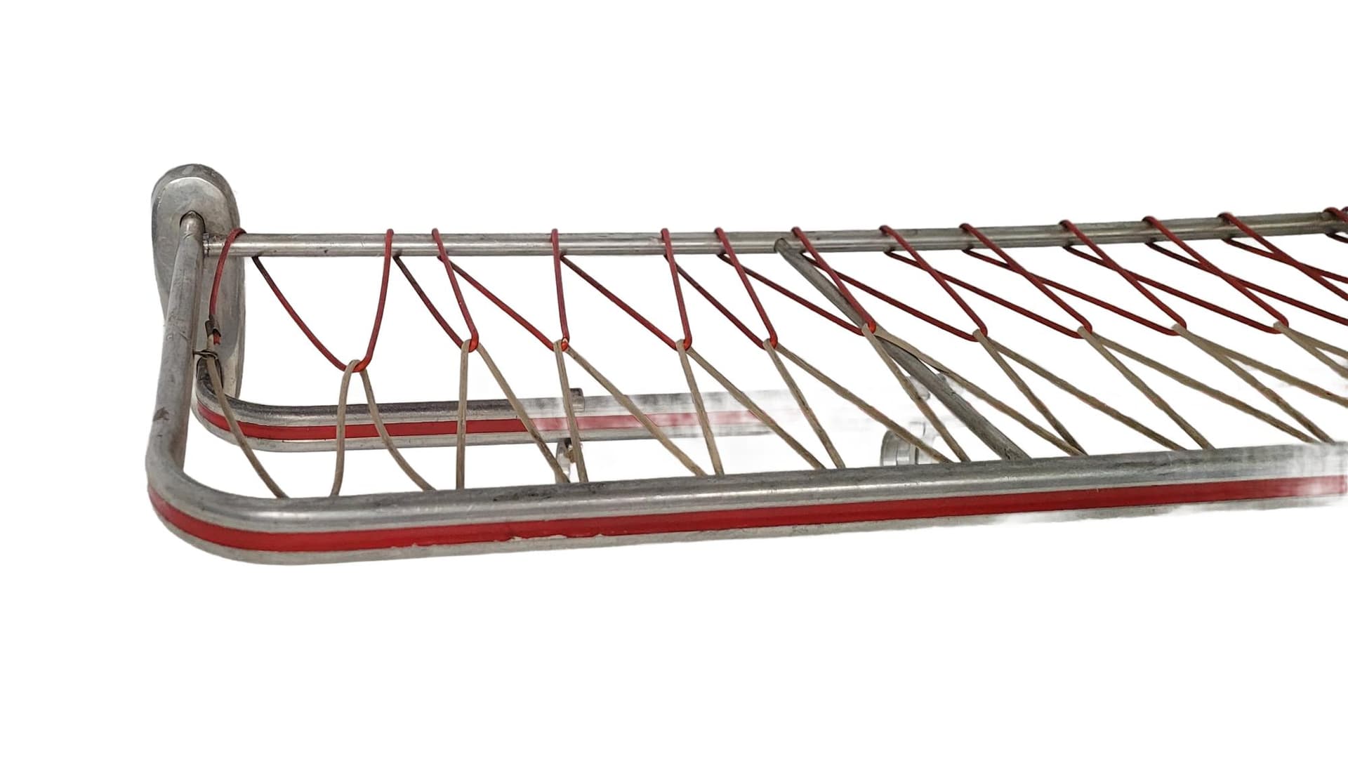 Wall-mounted rack, silver aluminium, red plastic, Germany, 1970s.