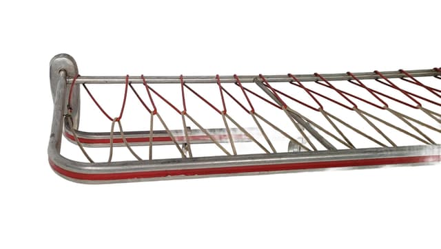 Wall-mounted rack, silver aluminium, red plastic, Germany, 1970s. - DIMENSION