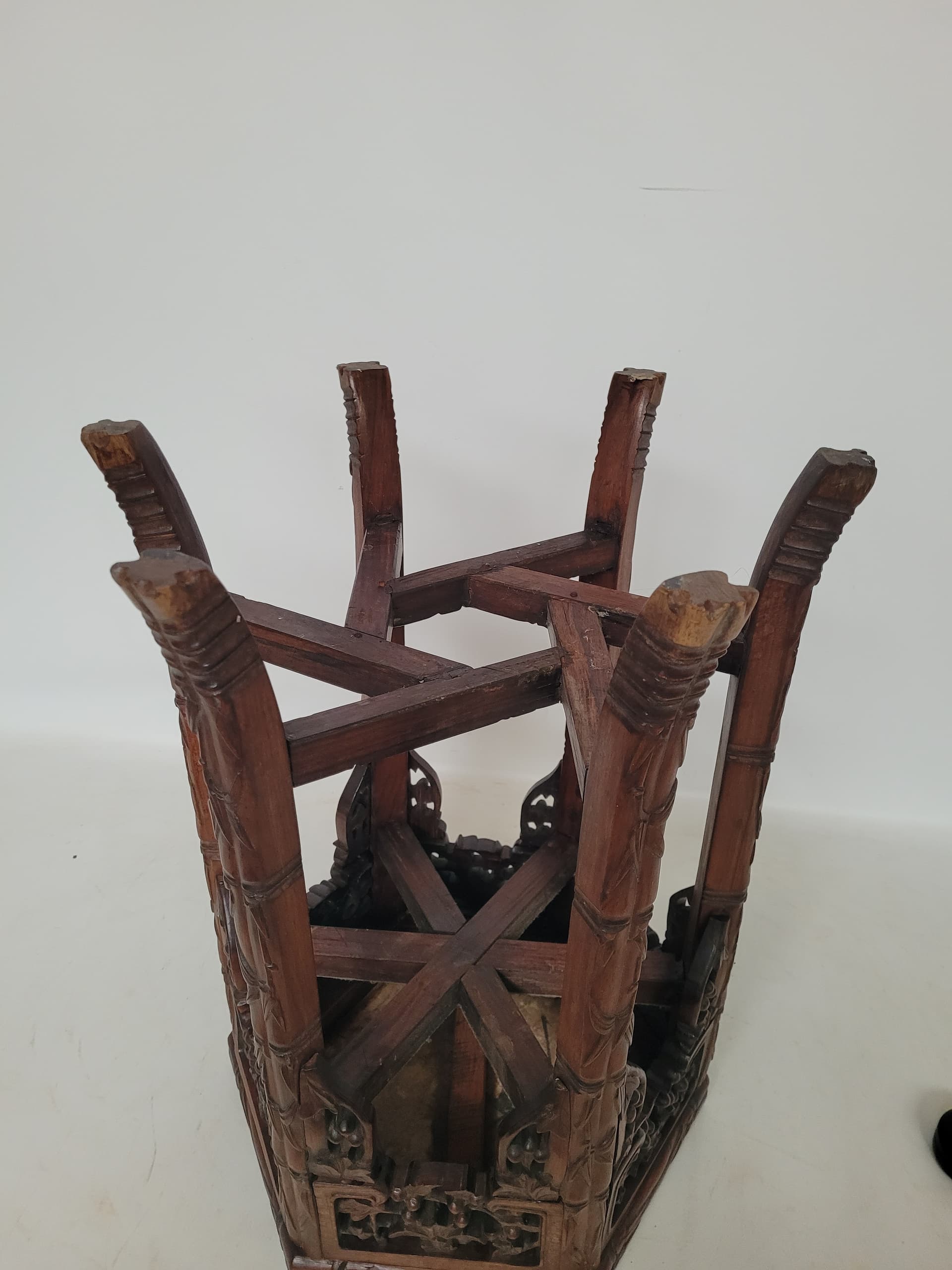 Plant stand, brown mahogany, beige marble, France, early 20th century - 343024