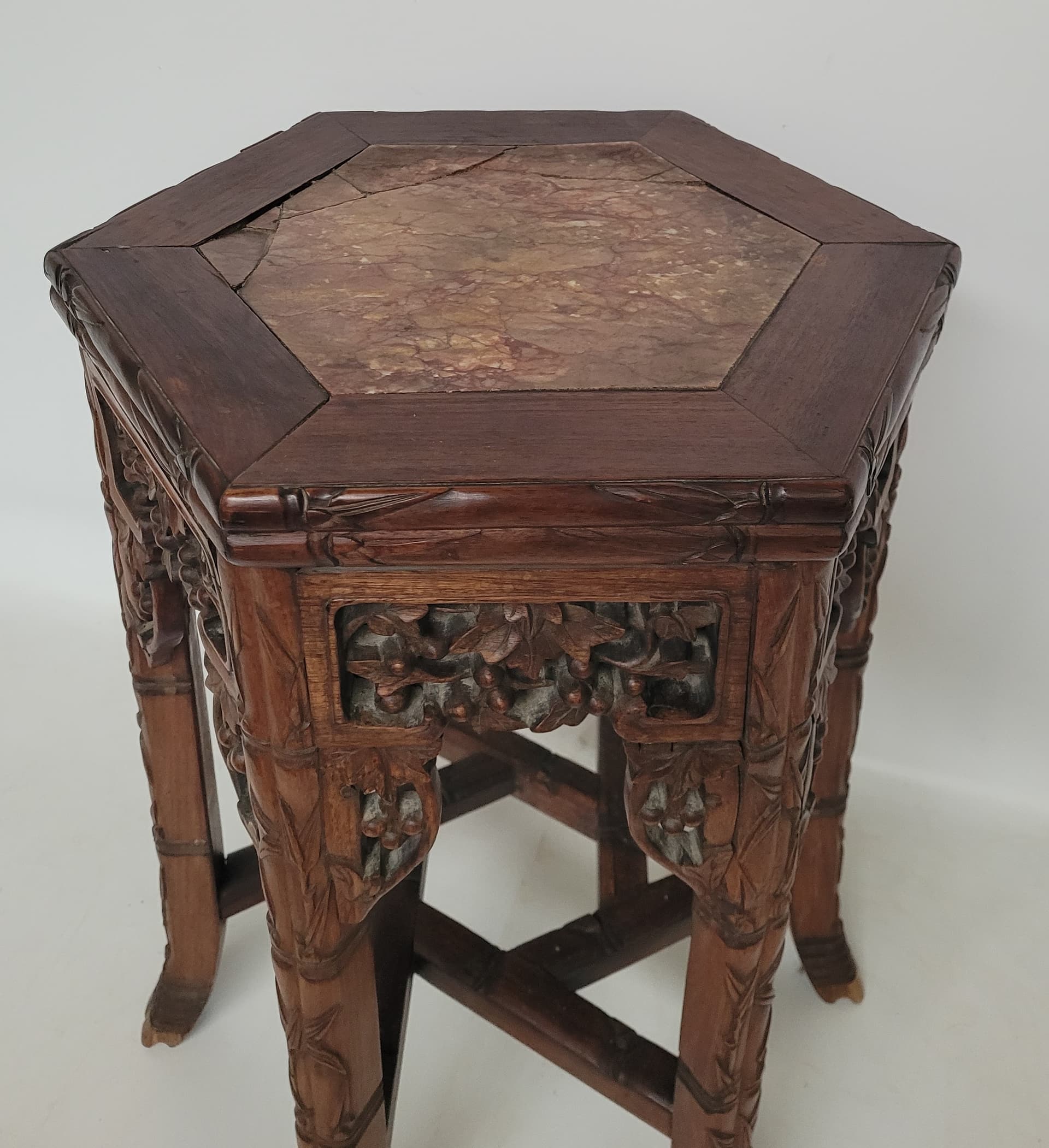 Plant stand, brown mahogany, beige marble, France, early 20th century - 343016