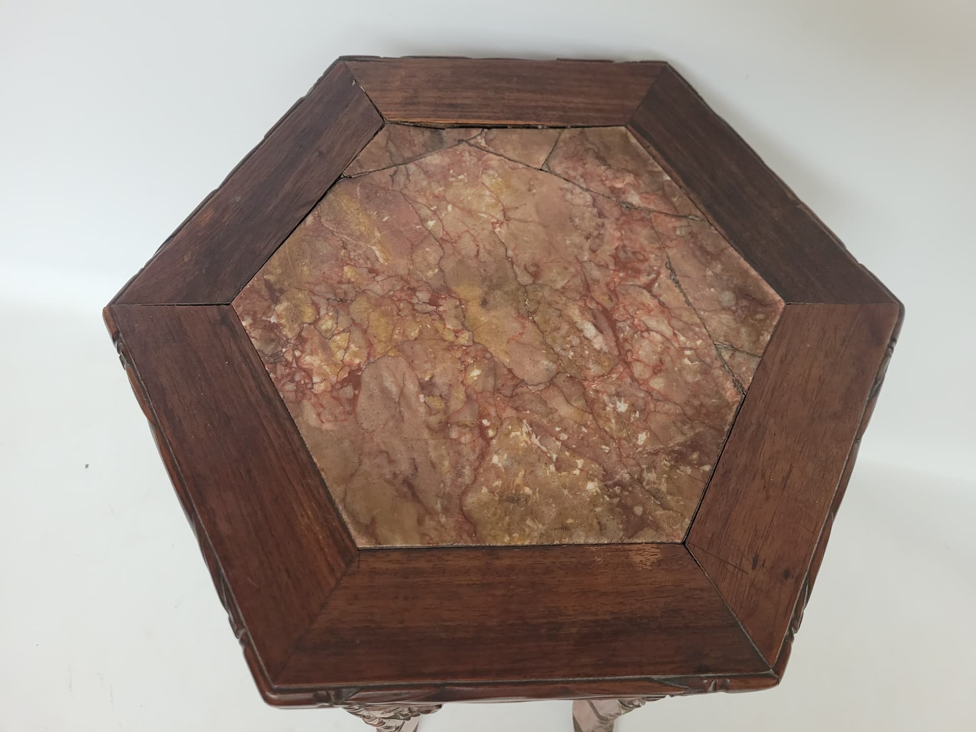 Plant stand, brown mahogany, beige marble, France, early 20th century - 343017
