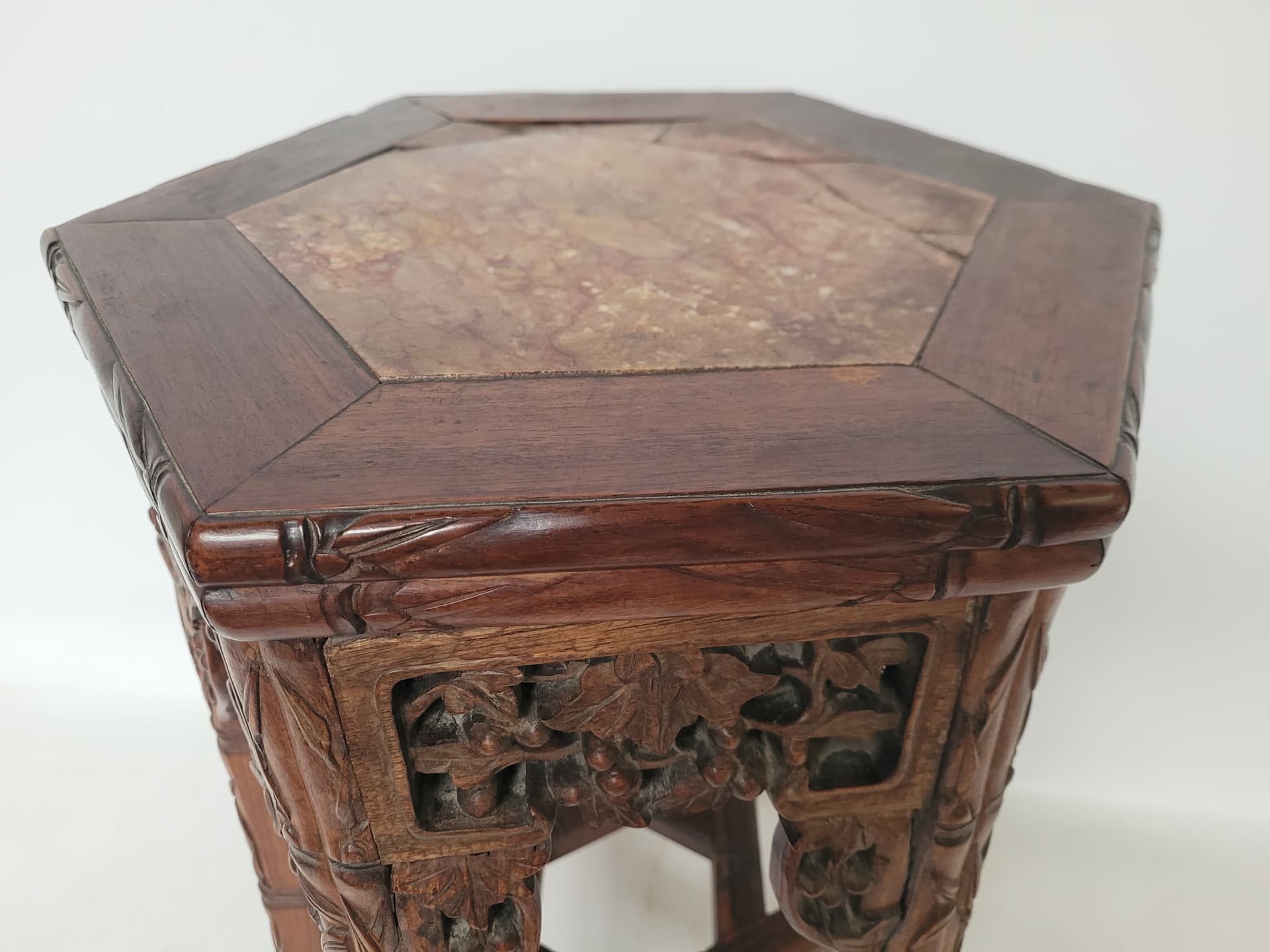 Plant stand, brown mahogany, beige marble, France, early 20th century - 343021