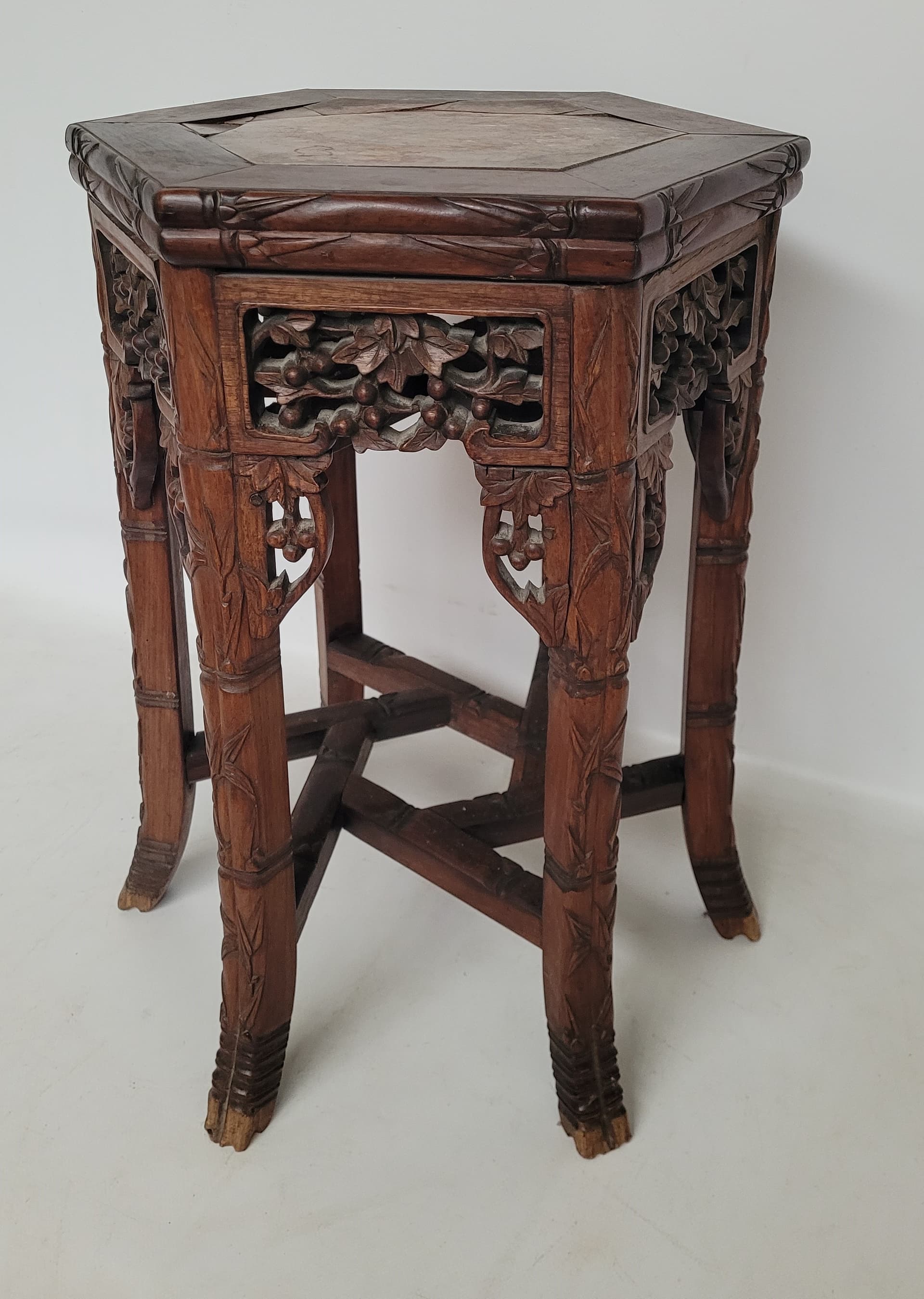 Plant stand, brown mahogany, beige marble, France, early 20th century - 343020