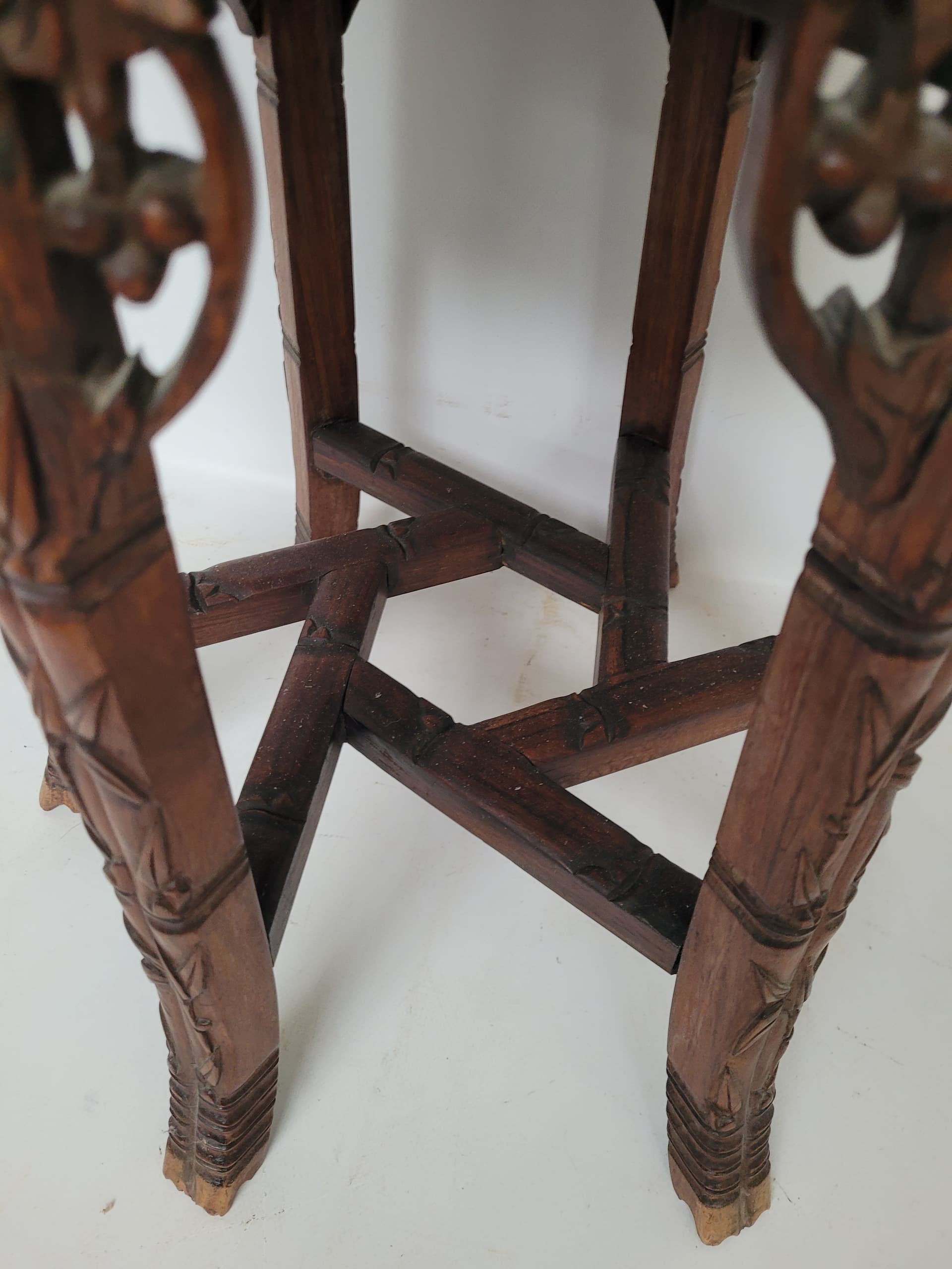 Plant stand, brown mahogany, beige marble, France, early 20th century - 343028