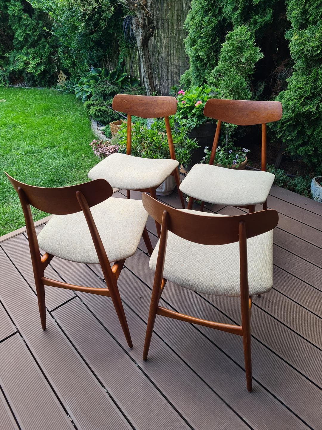 Set of four chairs Habeo, brown teak, beige cotton, Germany, 1960s - 343066