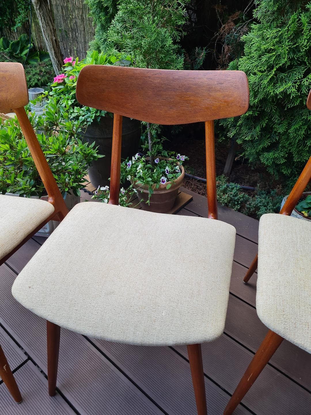 Set of four chairs Habeo, brown teak, beige cotton, Germany, 1960s - 343060