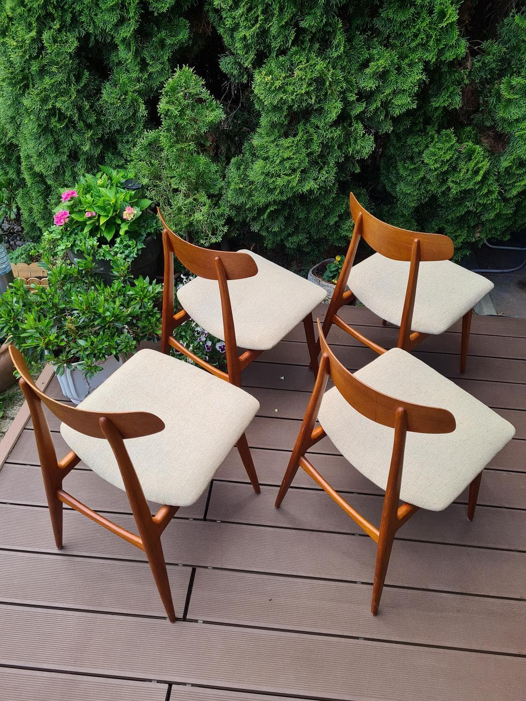 Set of four chairs Habeo, brown teak, beige cotton, Germany, 1960s - 343065