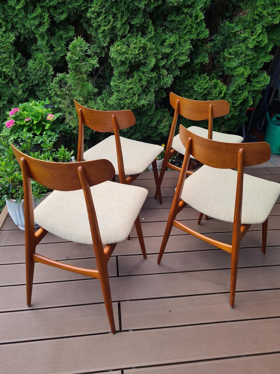 Set of four chairs Habeo, brown teak, beige cotton, Germany, 1960s - 343058