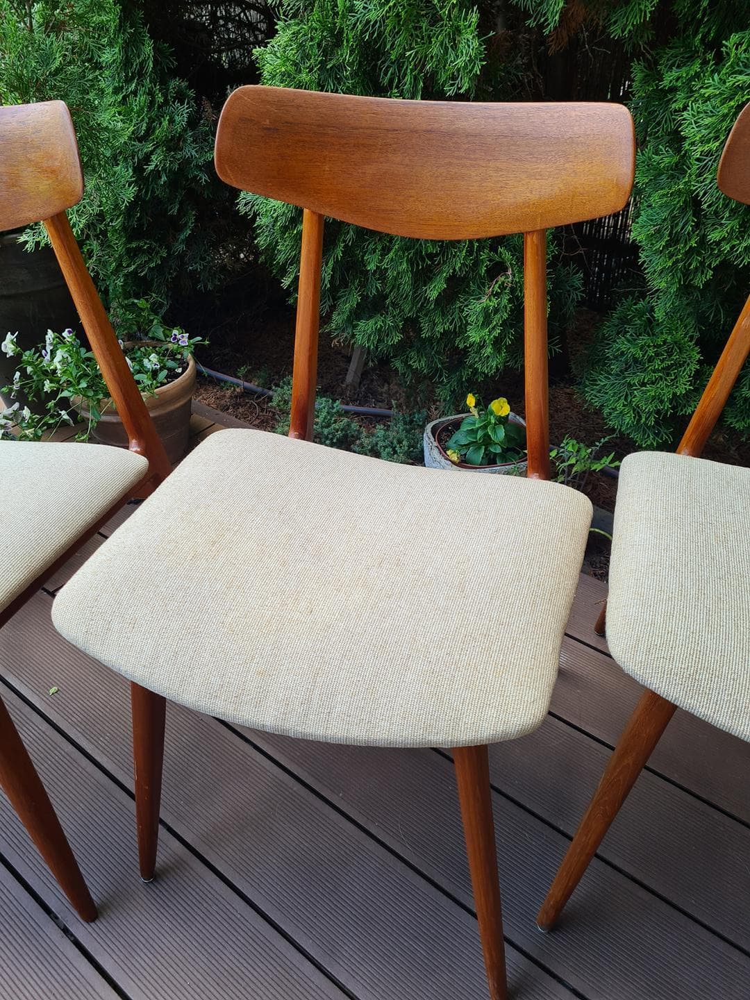 Set of four chairs Habeo, brown teak, beige cotton, Germany, 1960s - 343061