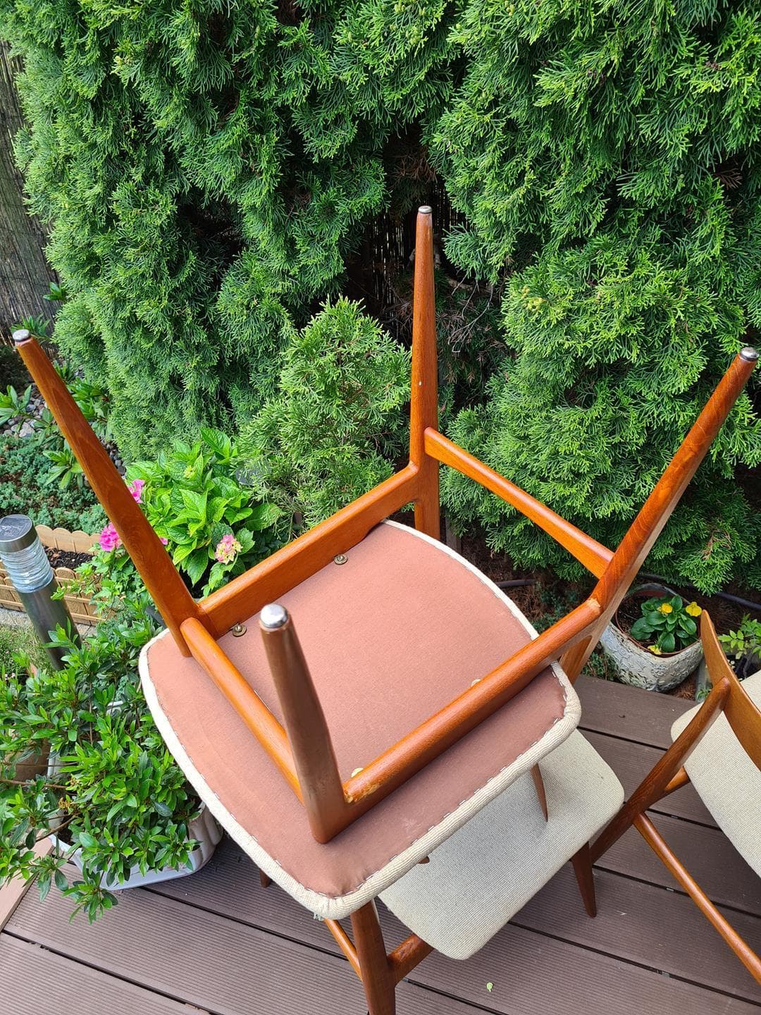 Set of four chairs Habeo, brown teak, beige cotton, Germany, 1960s - 343067
