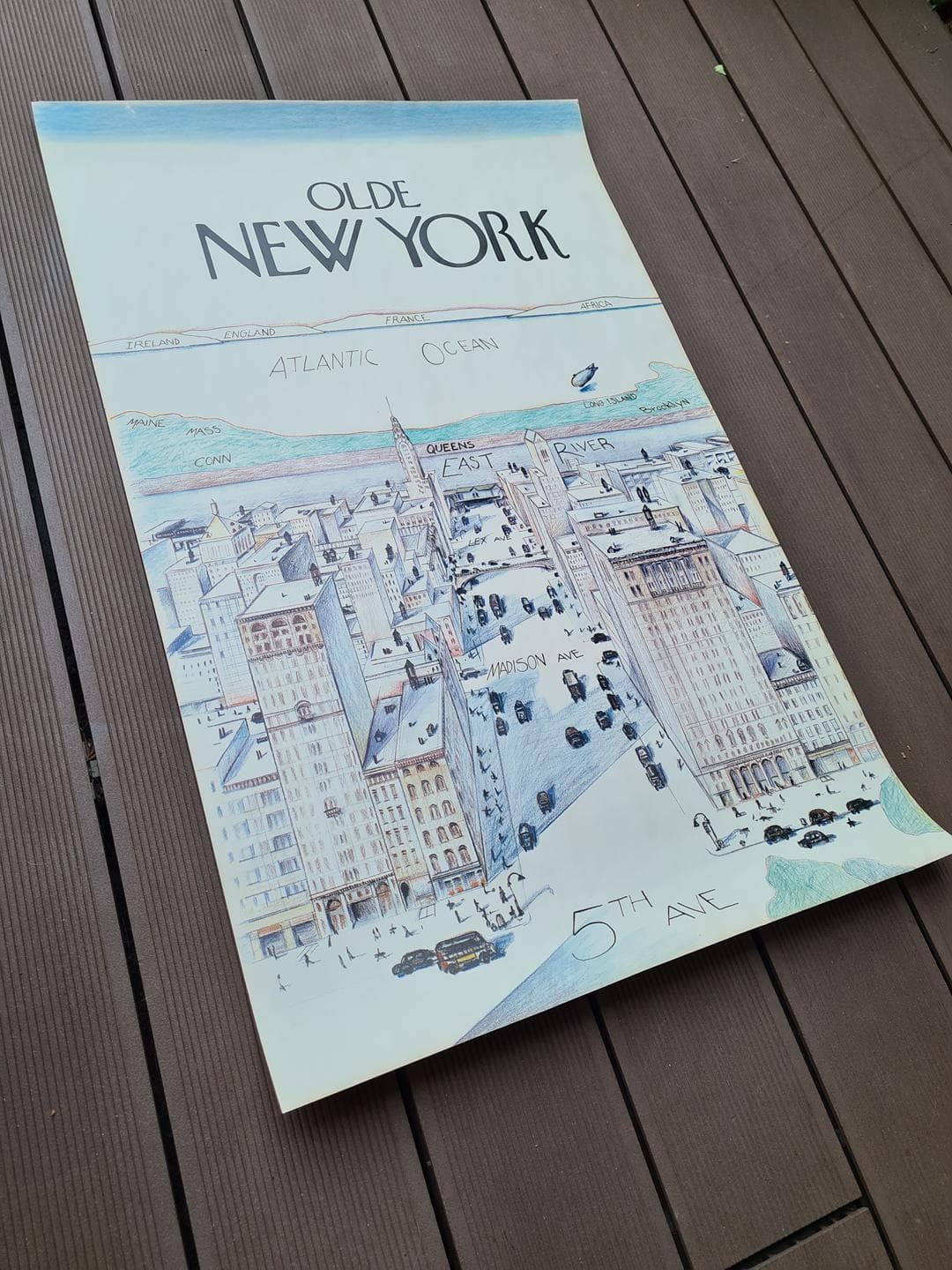 Plakat Olde New York 91x58,5 cm, papier niebieski czarny beżowy, lata 80. - 343089