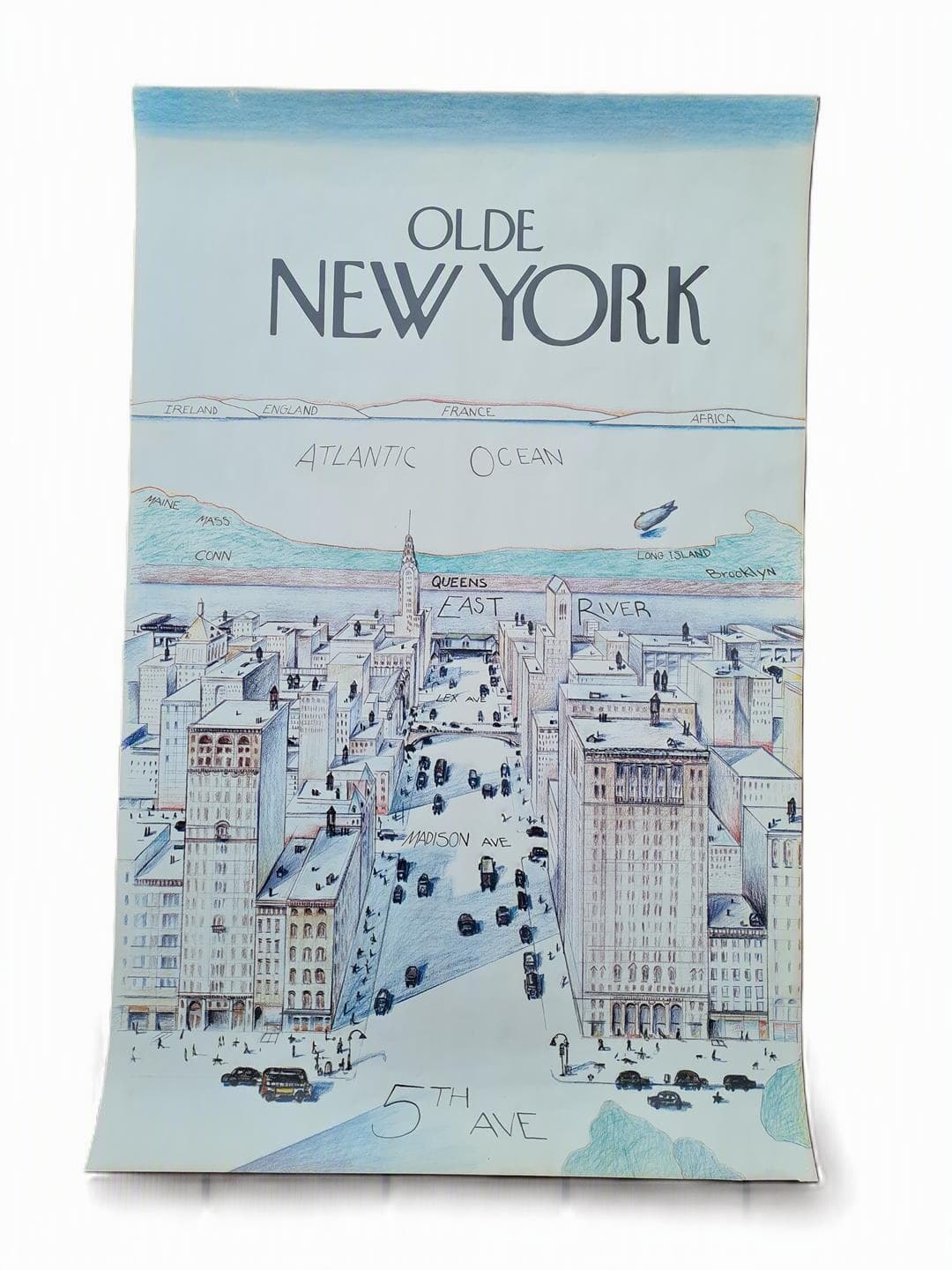 Plakat Olde New York 91x58,5 cm, papier niebieski czarny beżowy, lata 80. - 343081