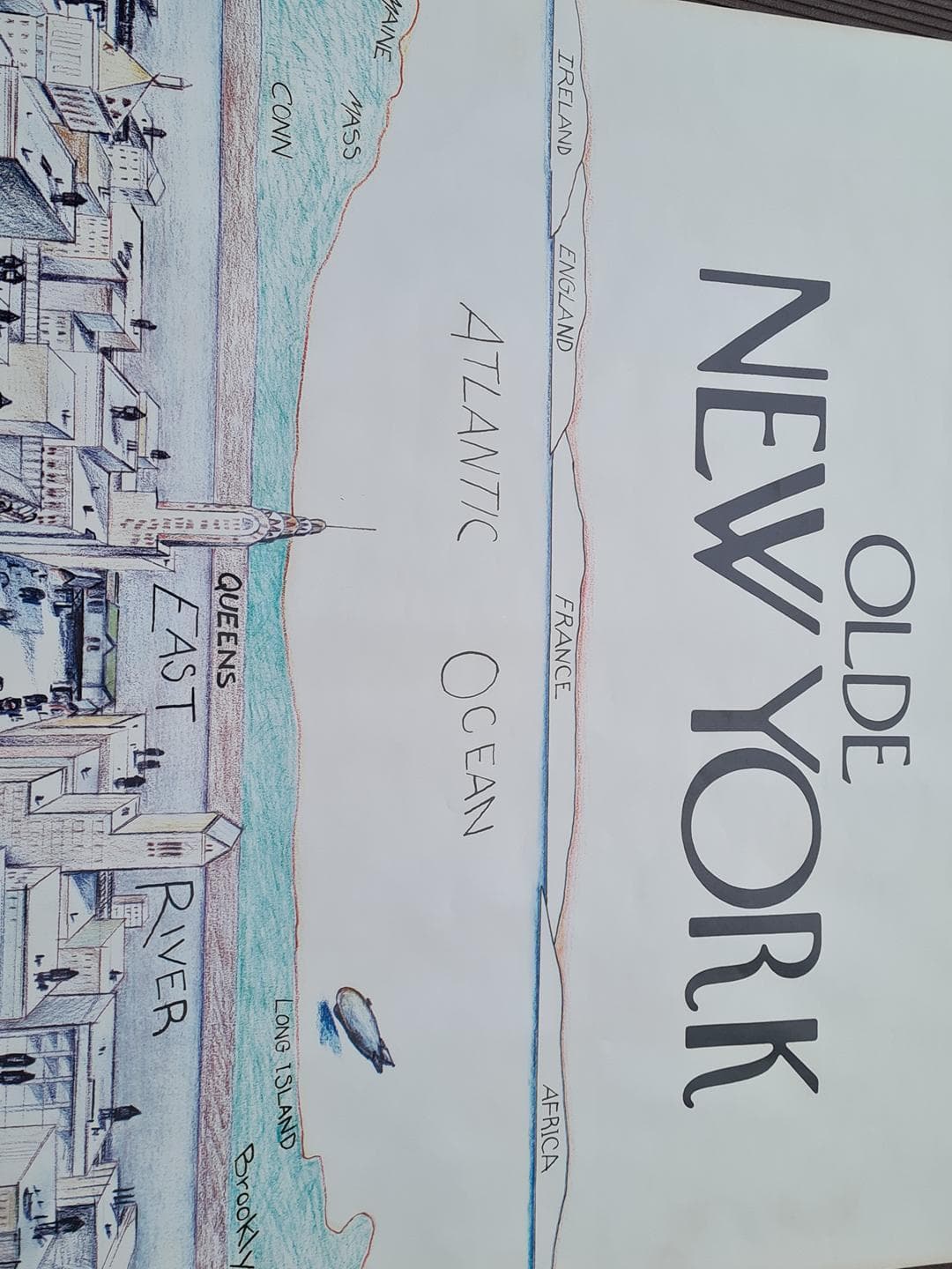 Plakat Olde New York 91x58,5 cm, papier niebieski czarny beżowy, lata 80. - 343087