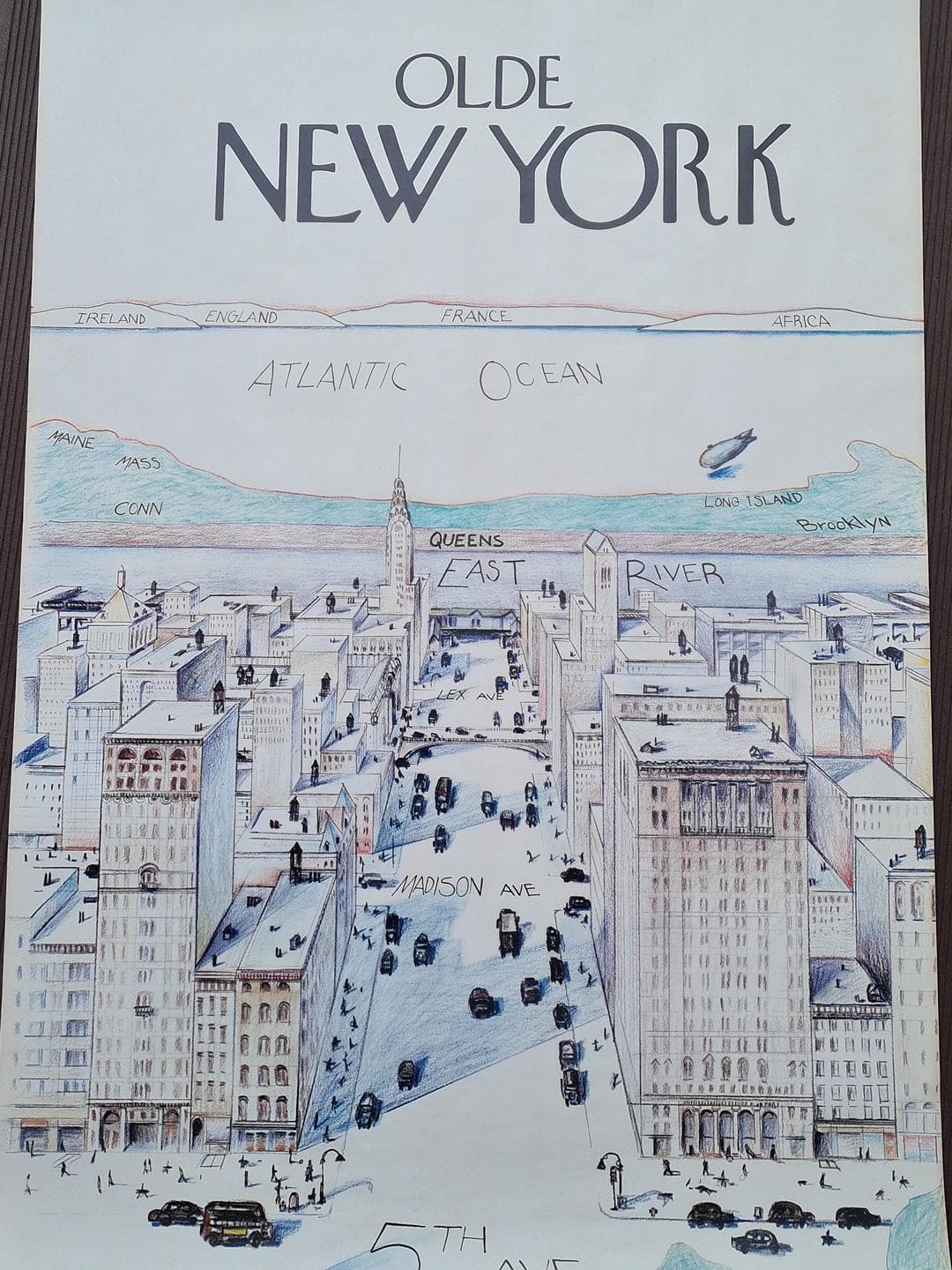 Plakat Olde New York 91x58,5 cm, papier niebieski czarny beżowy, lata 80. - 343088