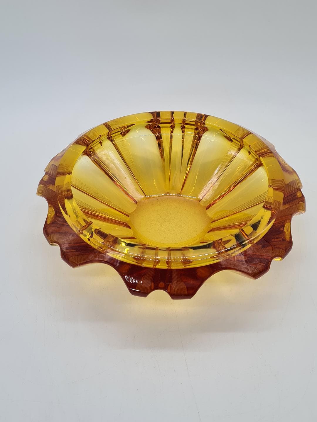 Decorative bowl, yellow brown transparent, glass, 1960s - 343096