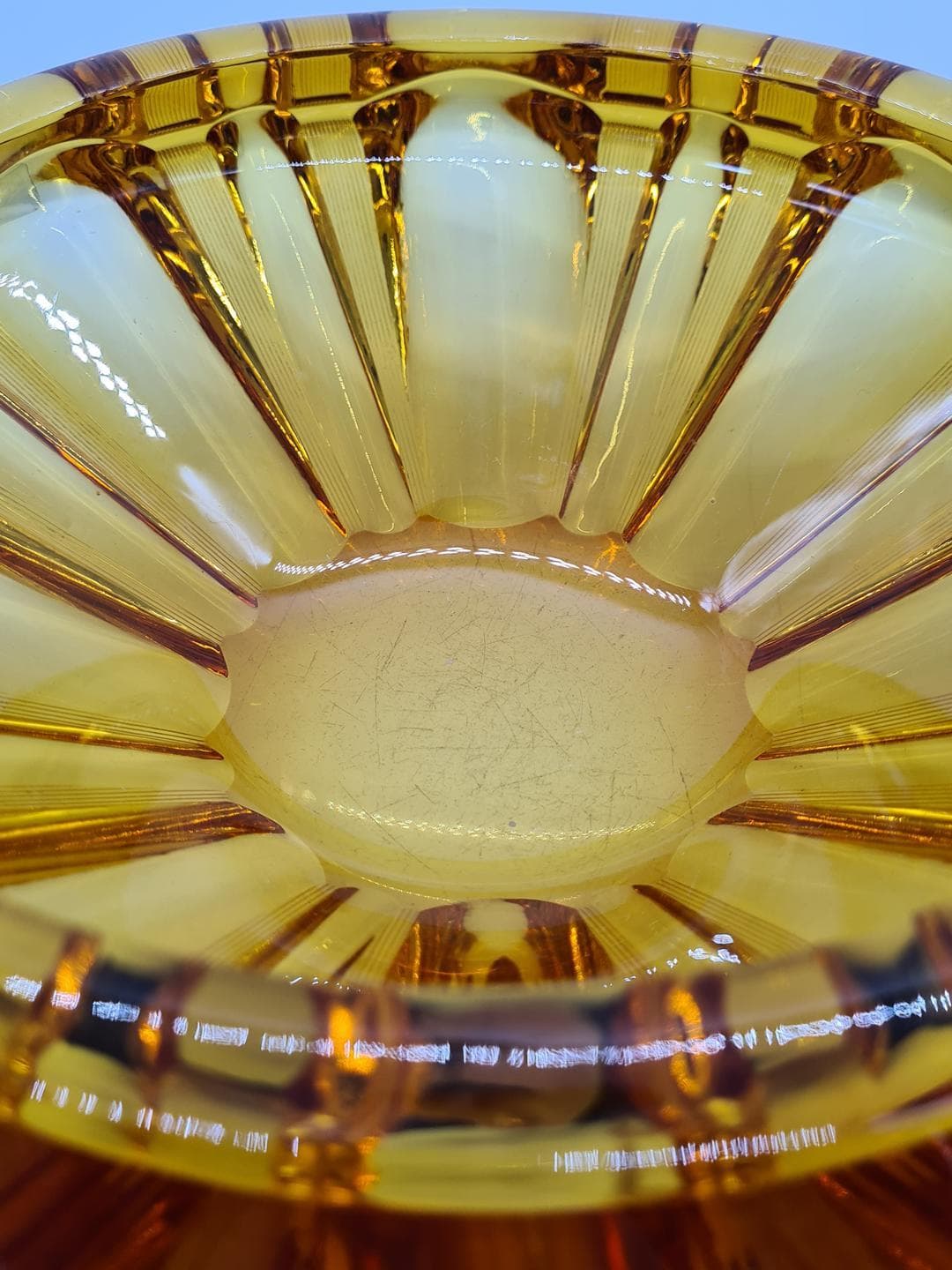 Decorative bowl, yellow brown transparent, glass, 1960s - 343101